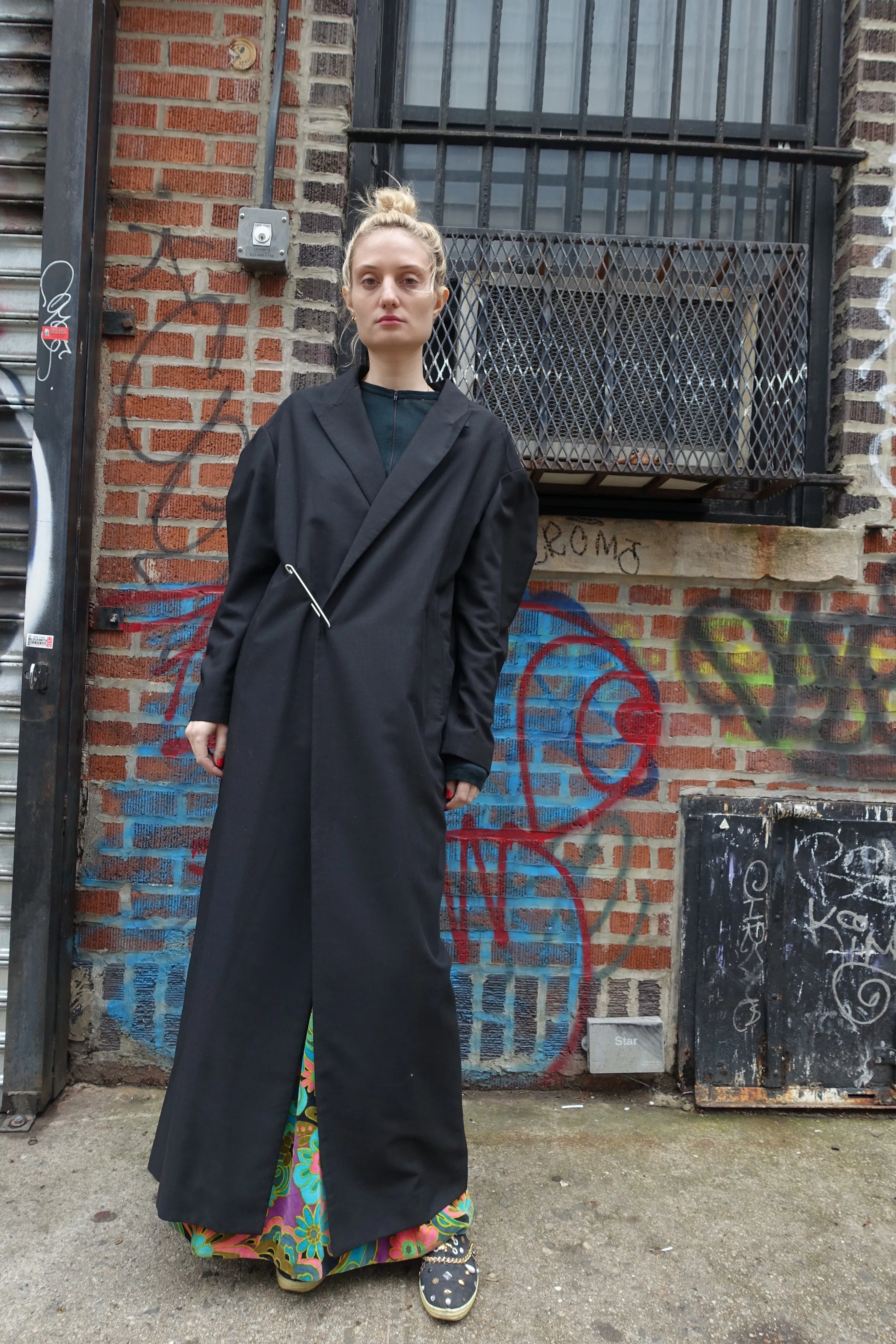 1980-90's Yohji Yamamoto Black Coat with Safety Pin Closure