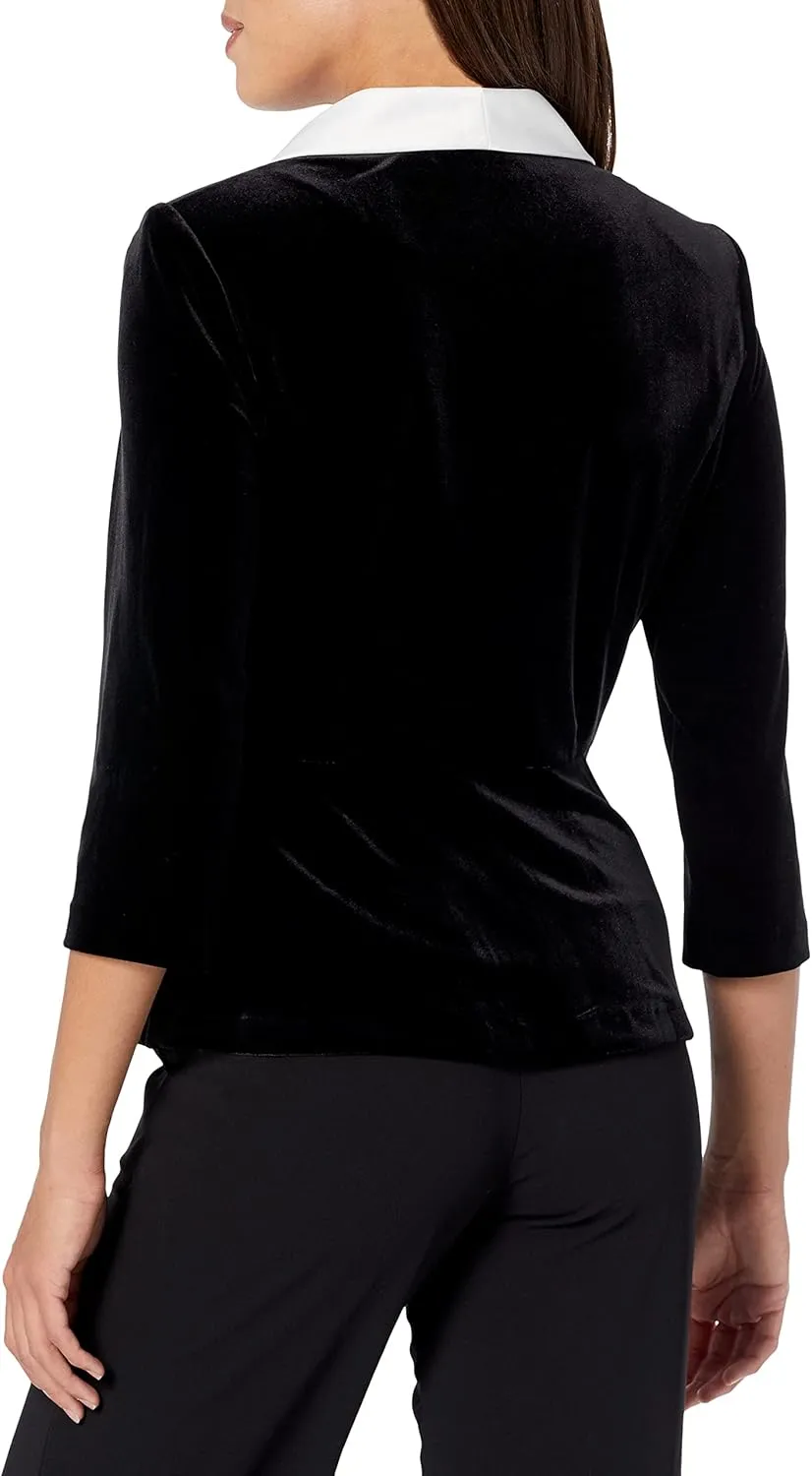 Alex Evenings Velvet Blouse with Modified Peplum