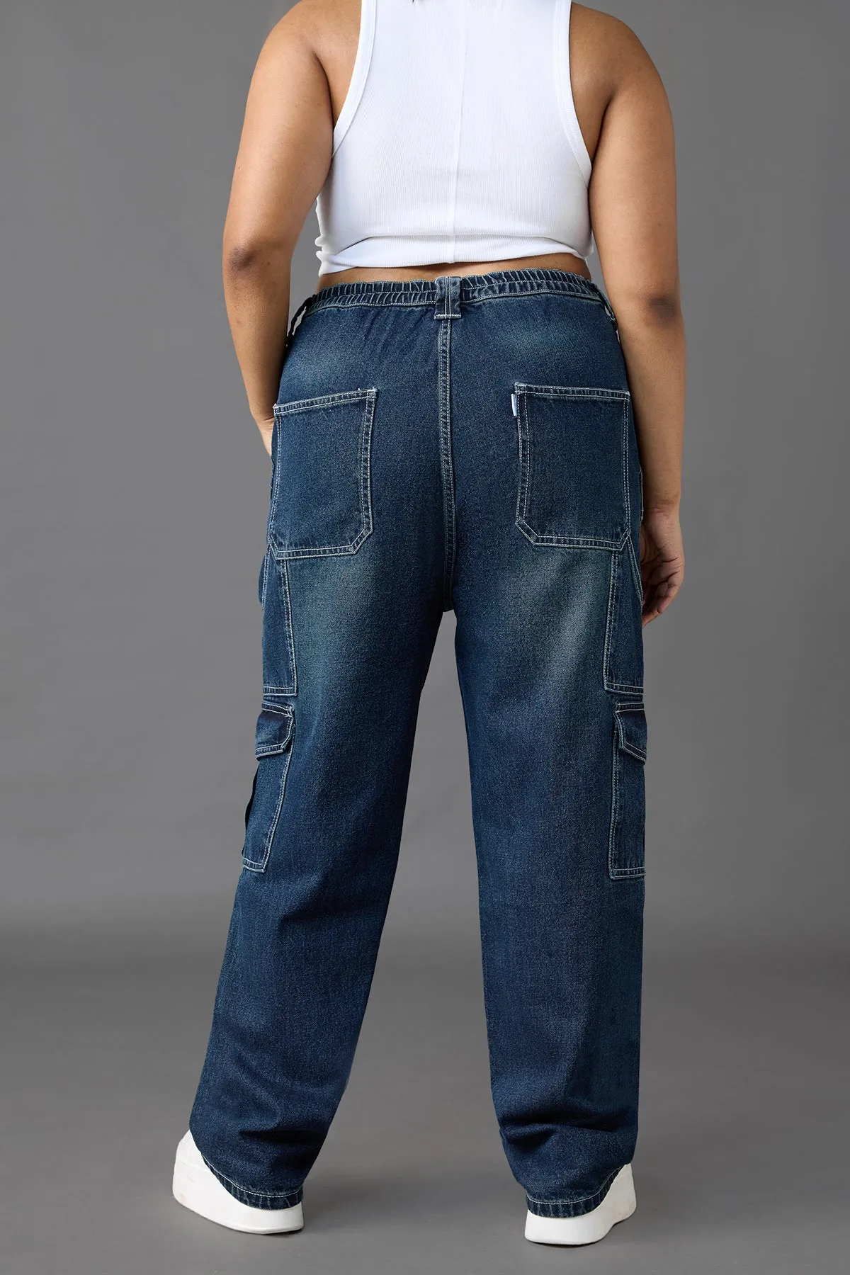 Azul Blue Straight Fit Curve Cargo Jeans