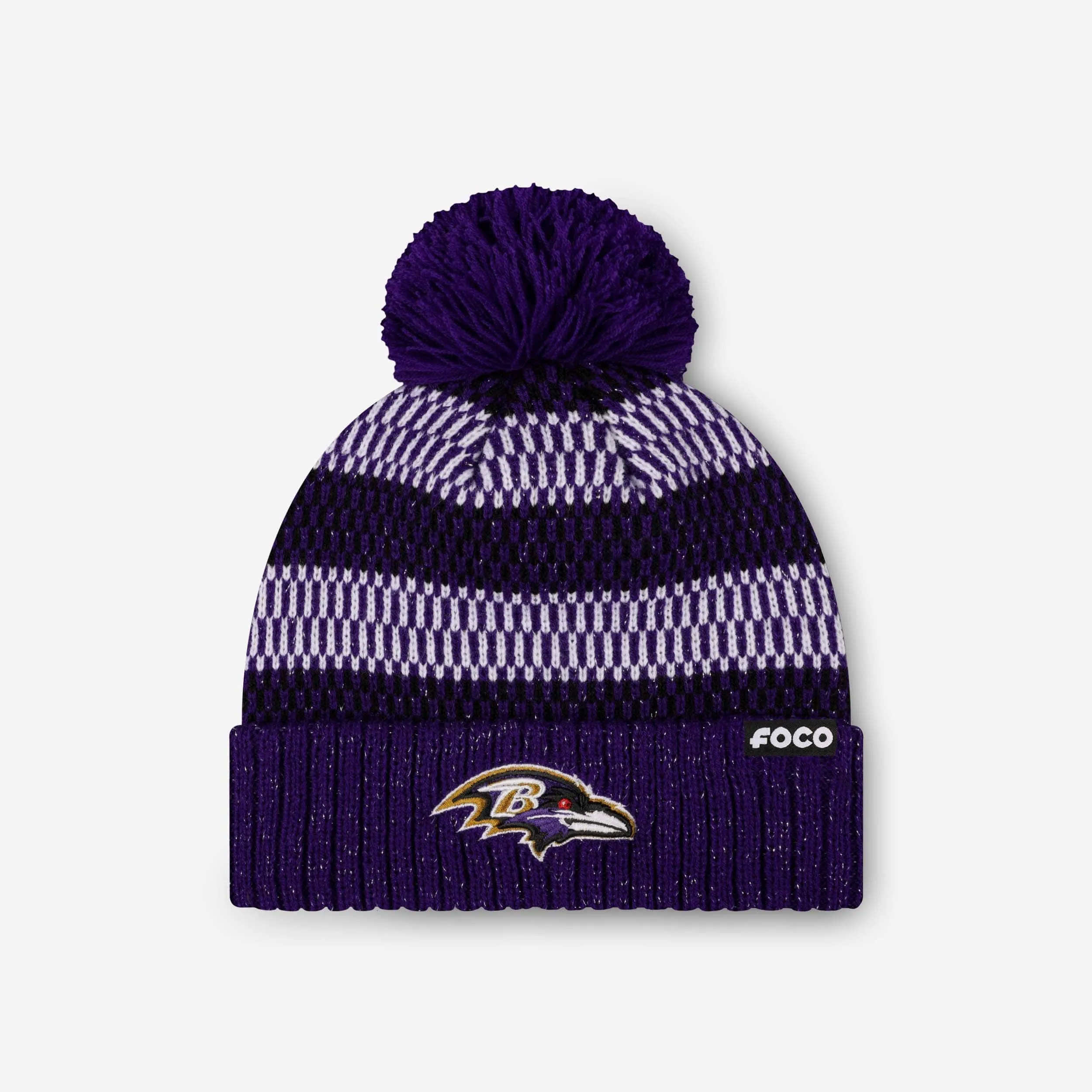 Baltimore Ravens Womens Cozy Knit Metallic Thread Pom Beanie