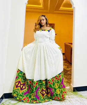 Beautiful Habesha Dress Colorful Pattern Ethiopian Traditional Dress