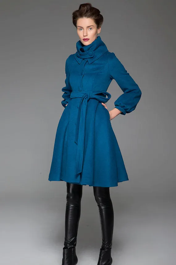 Blue wool jacket shawl collar coat winter jacket warm coat 1425#