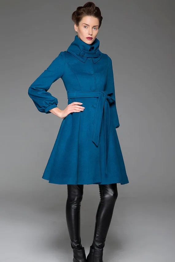 Blue wool jacket shawl collar coat winter jacket warm coat 1425#