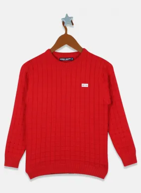 Boys Red Self Design Pullover