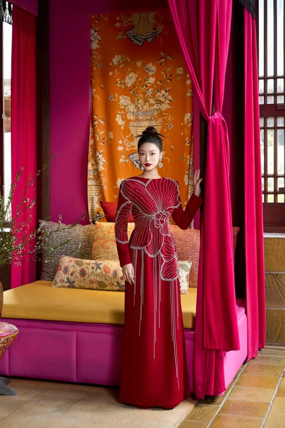 Brillia Sheath Stone Velvet Satin Floor Length Ao Dai