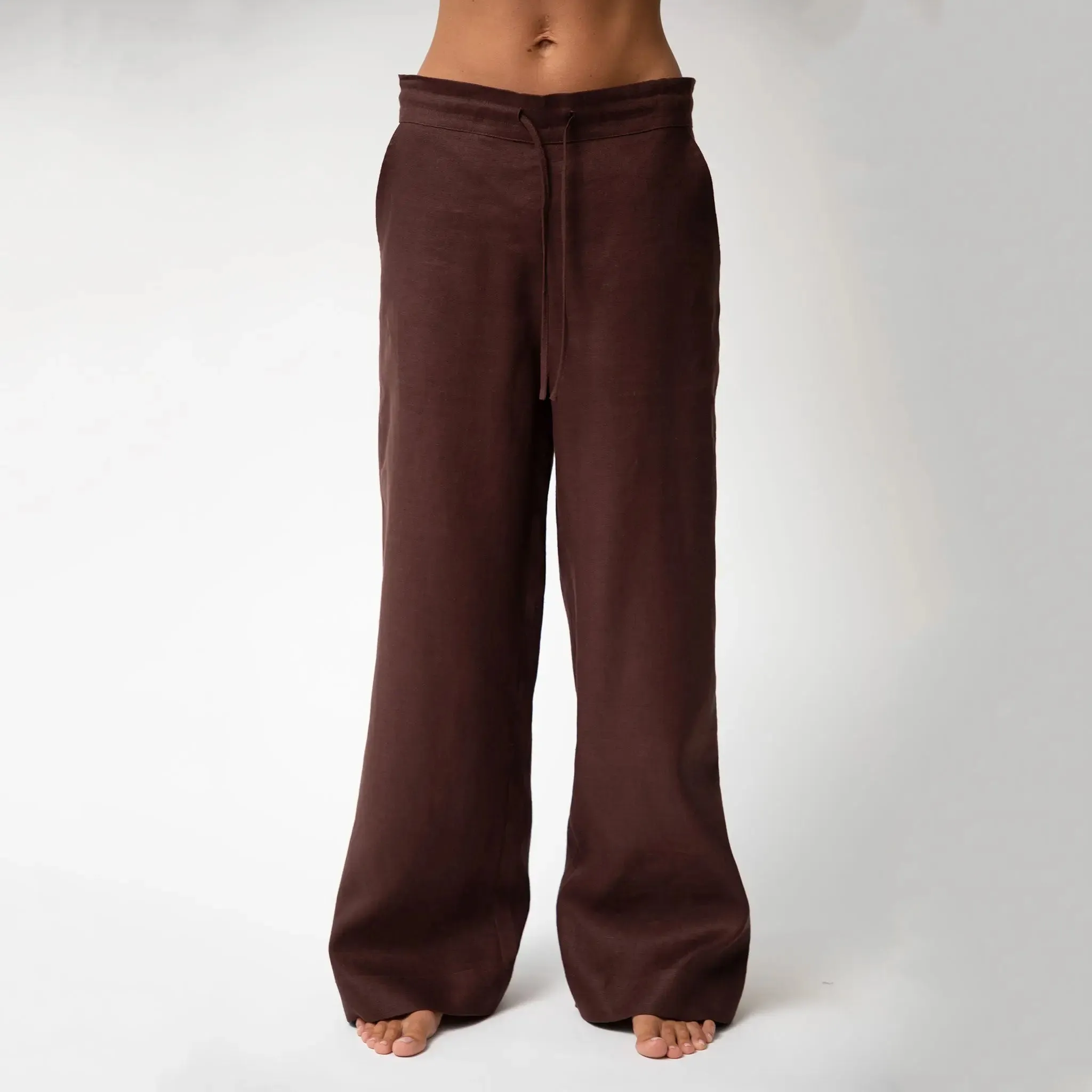 Brown Heavy Linen Wide-Leg Pants Perfect Days