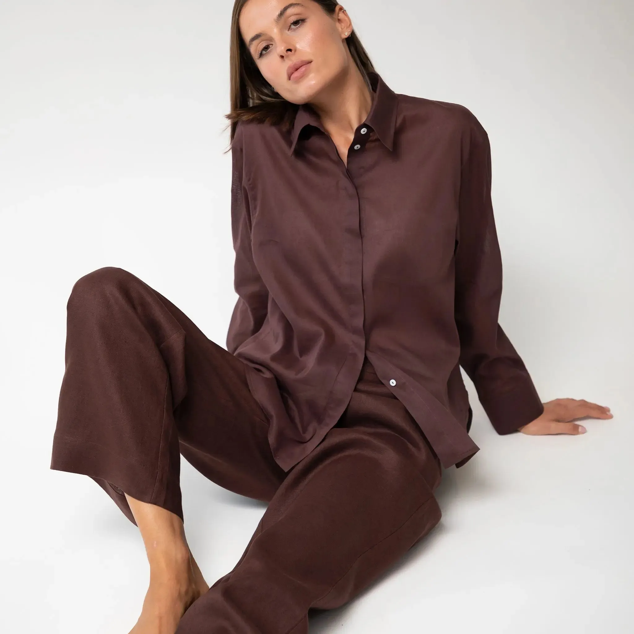 Brown Heavy Linen Wide-Leg Pants Perfect Days