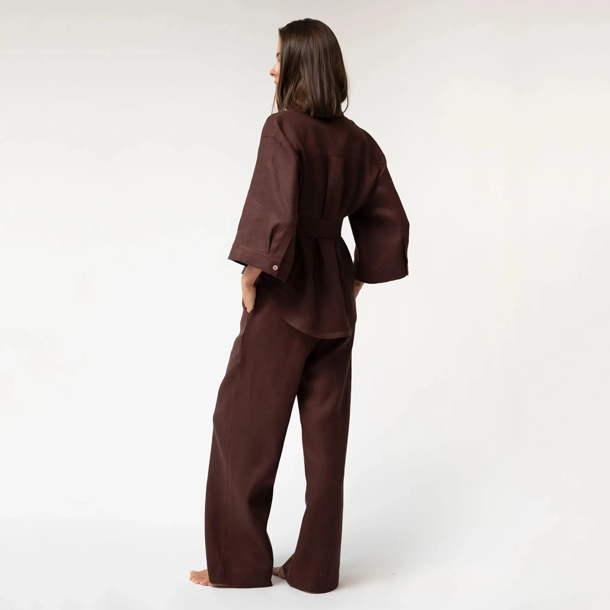 Brown Heavy Linen Wide-Leg Pants Perfect Days