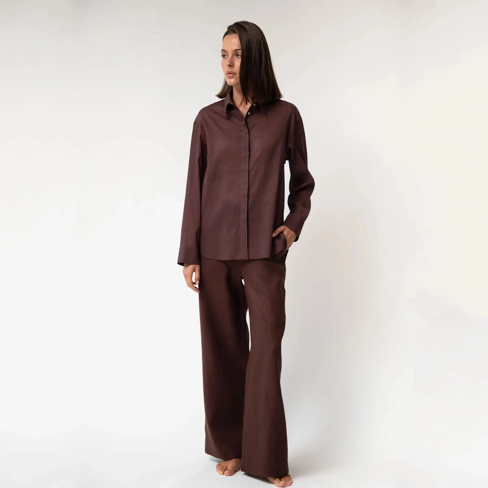 Brown Heavy Linen Wide-Leg Pants Perfect Days