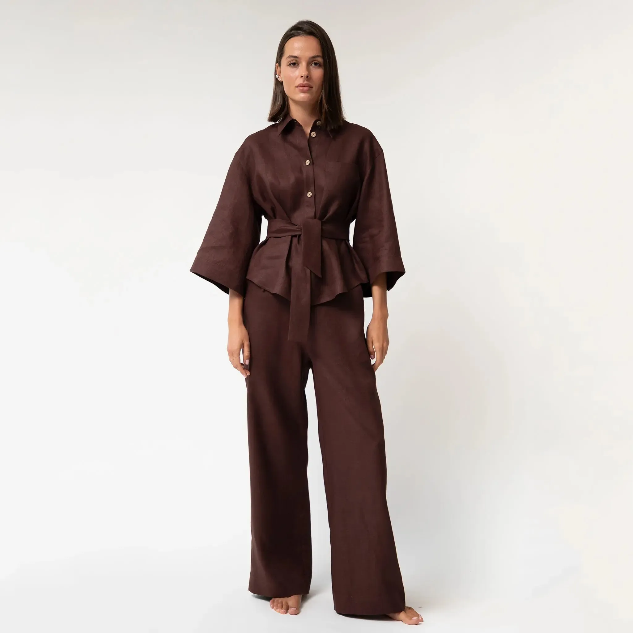 Brown Heavy Linen Wide-Leg Pants Perfect Days