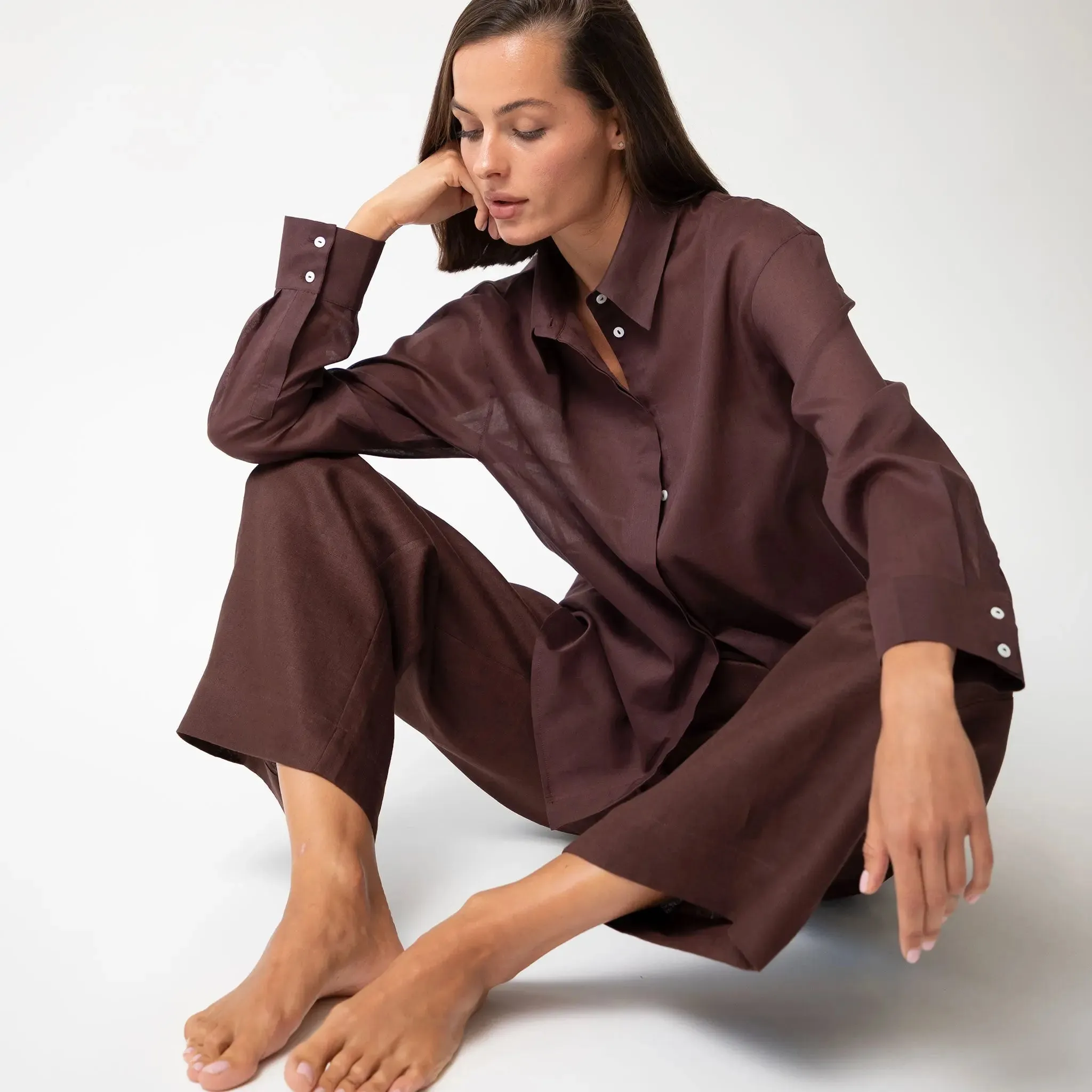 Brown Heavy Linen Wide-Leg Pants Perfect Days