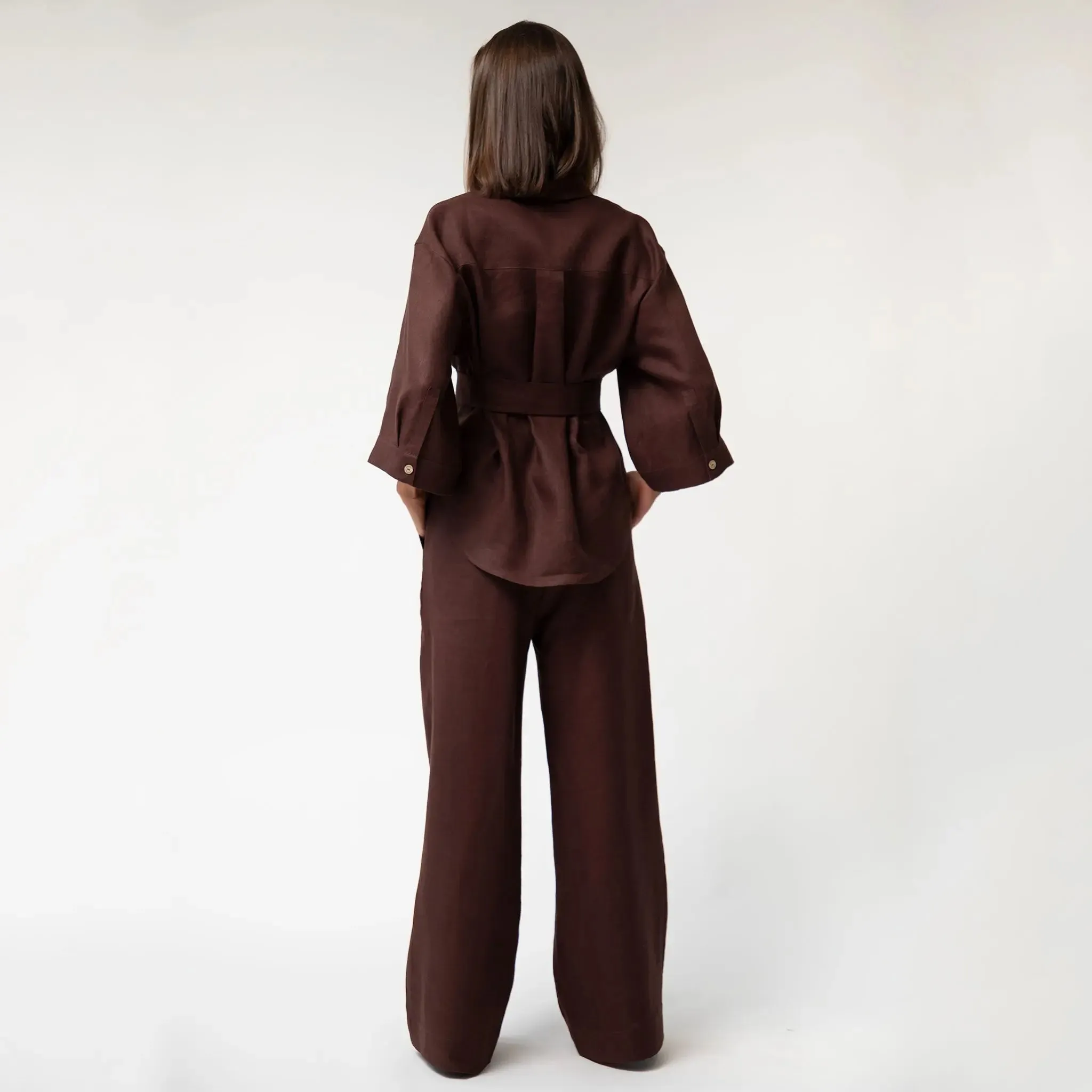 Brown Heavy Linen Wide-Leg Pants Perfect Days