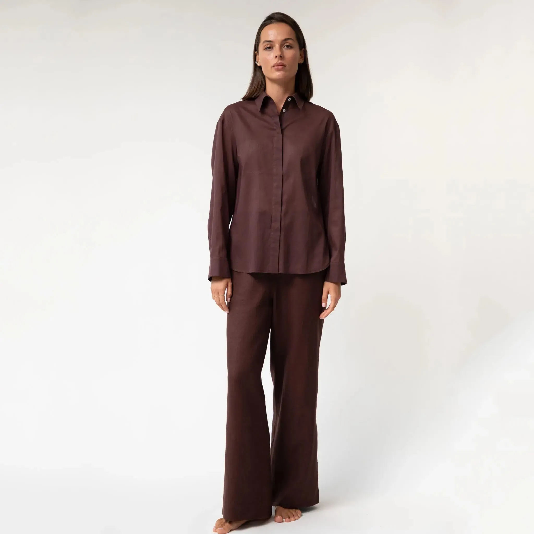 Brown Heavy Linen Wide-Leg Pants Perfect Days