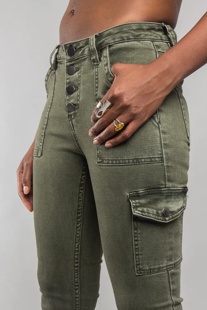 Buttoned Skinny Cargo Pants