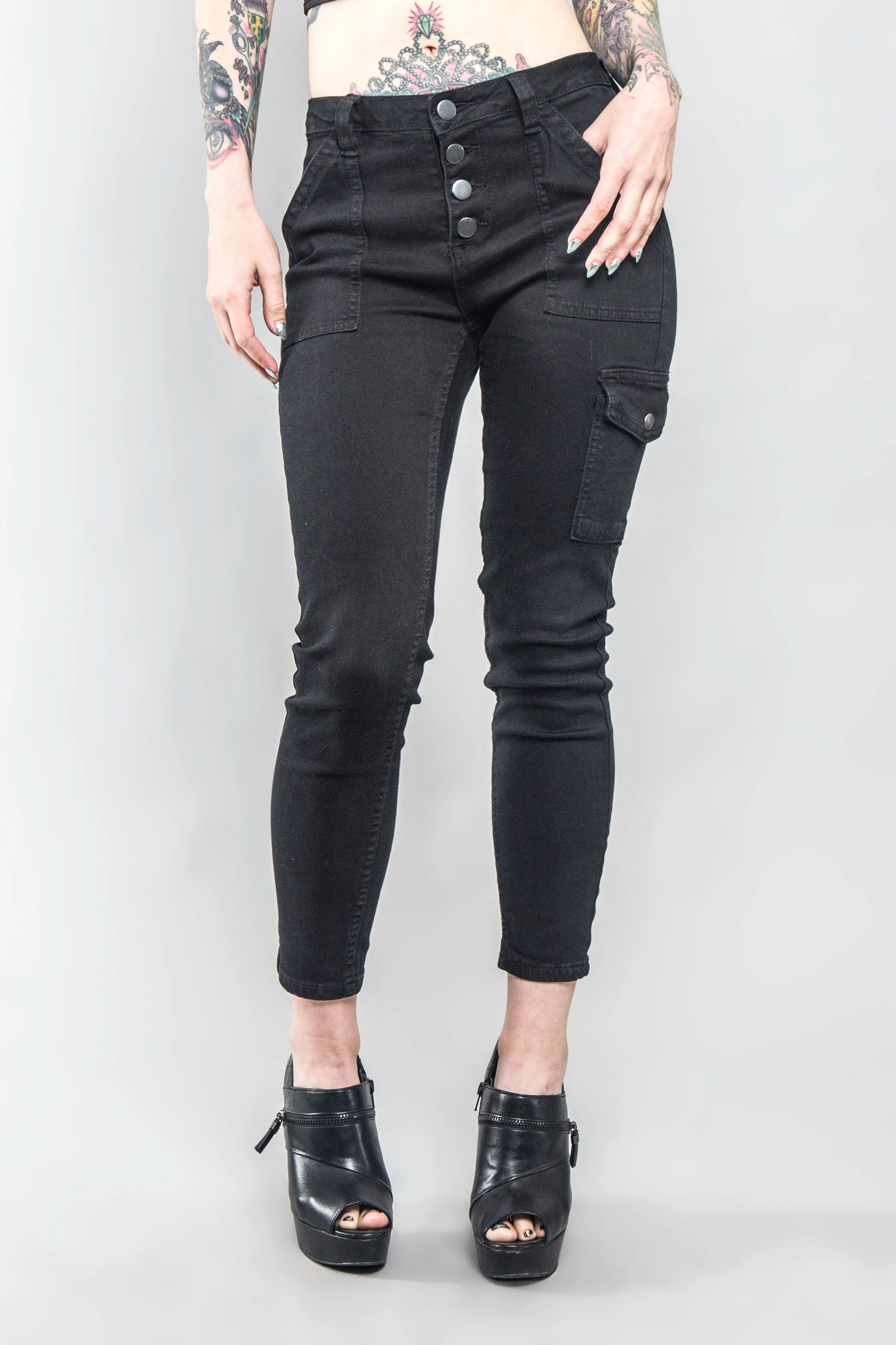 Buttoned Skinny Cargo Pants