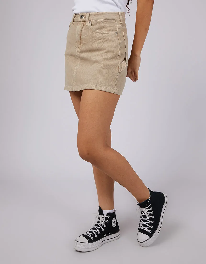 Cargo Denim Skirt Beige