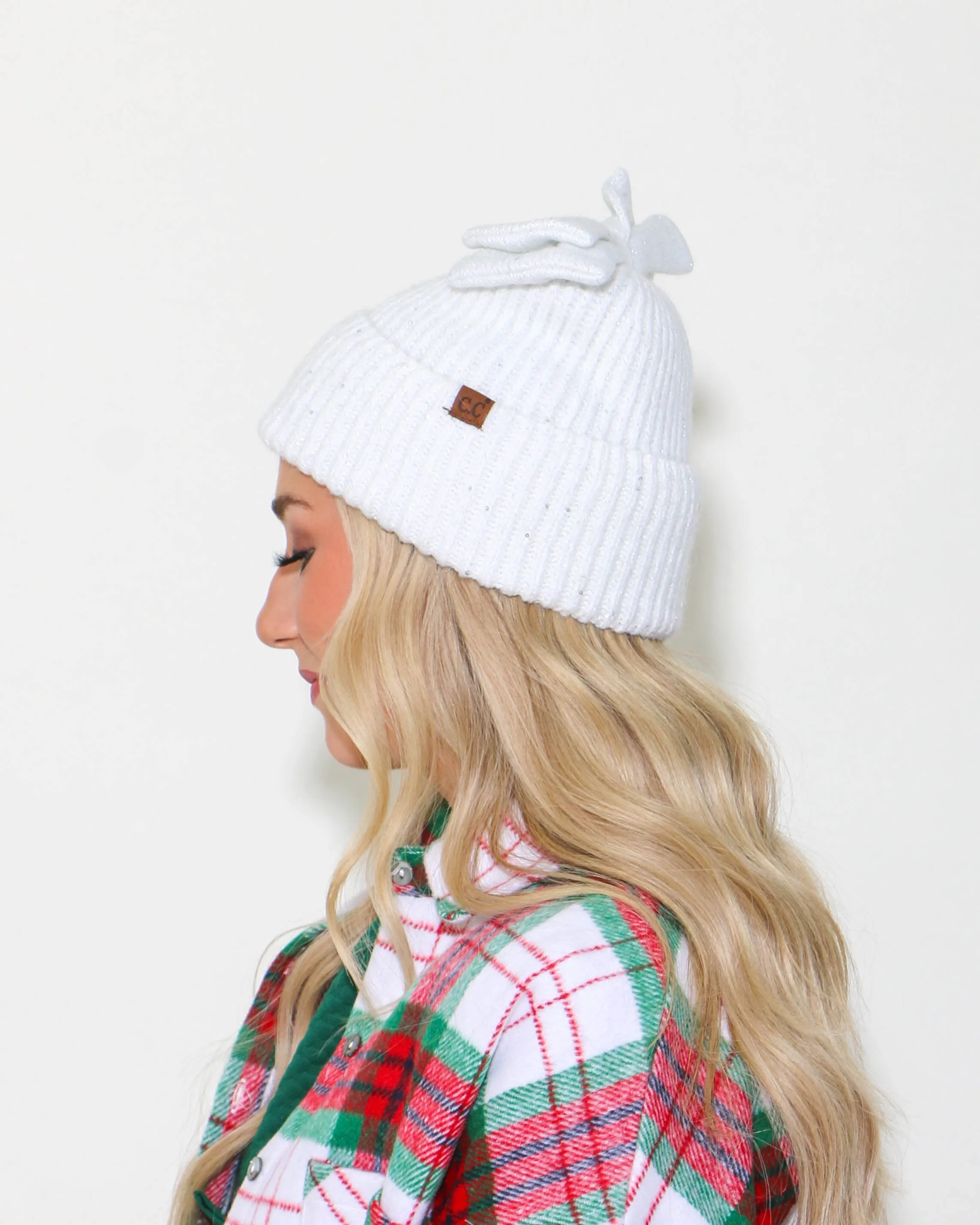 CC Bun Hole Bow Beanie