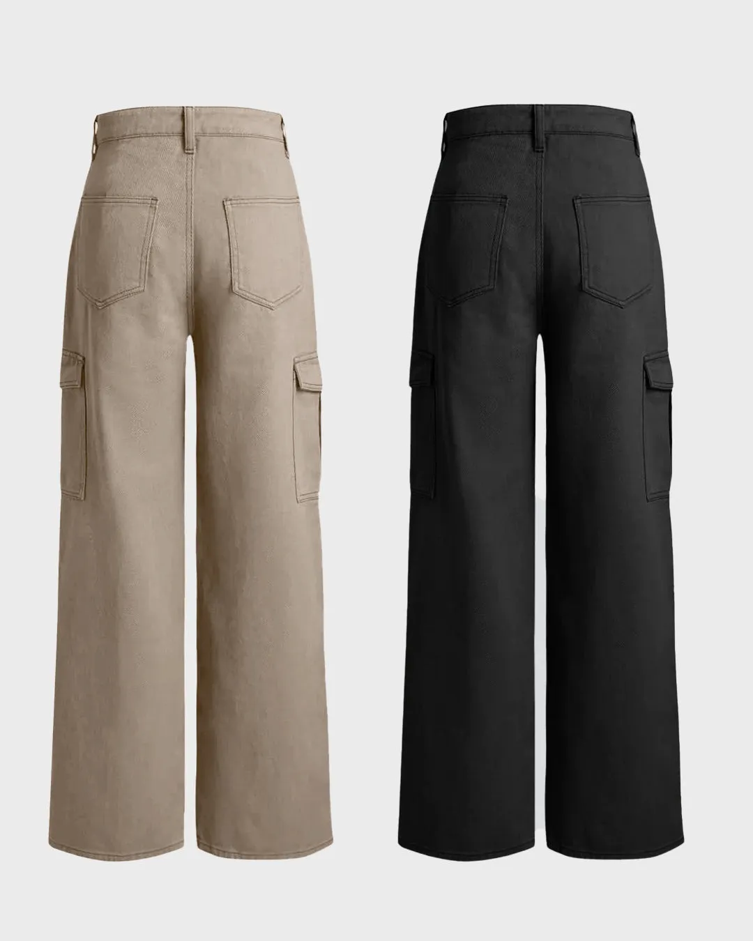 Combo : Utility Wear Double Pocket Cargo Pants In Latte & In Black