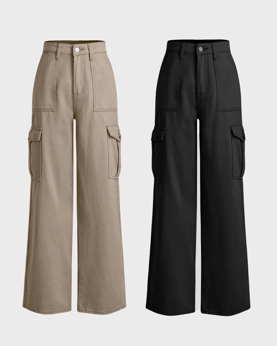 Combo : Utility Wear Double Pocket Cargo Pants In Latte & In Black