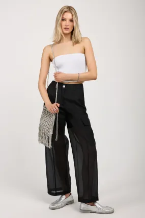 Cotton Silk Organza Cargo Pant in Black