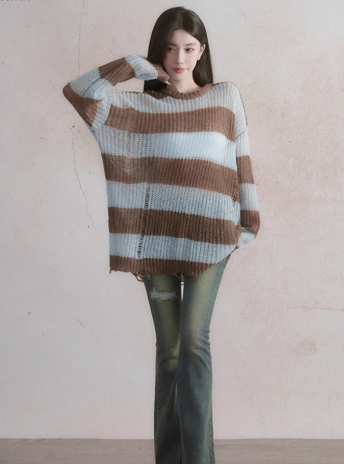 Cozy Stripes Oversized Knit Pullover