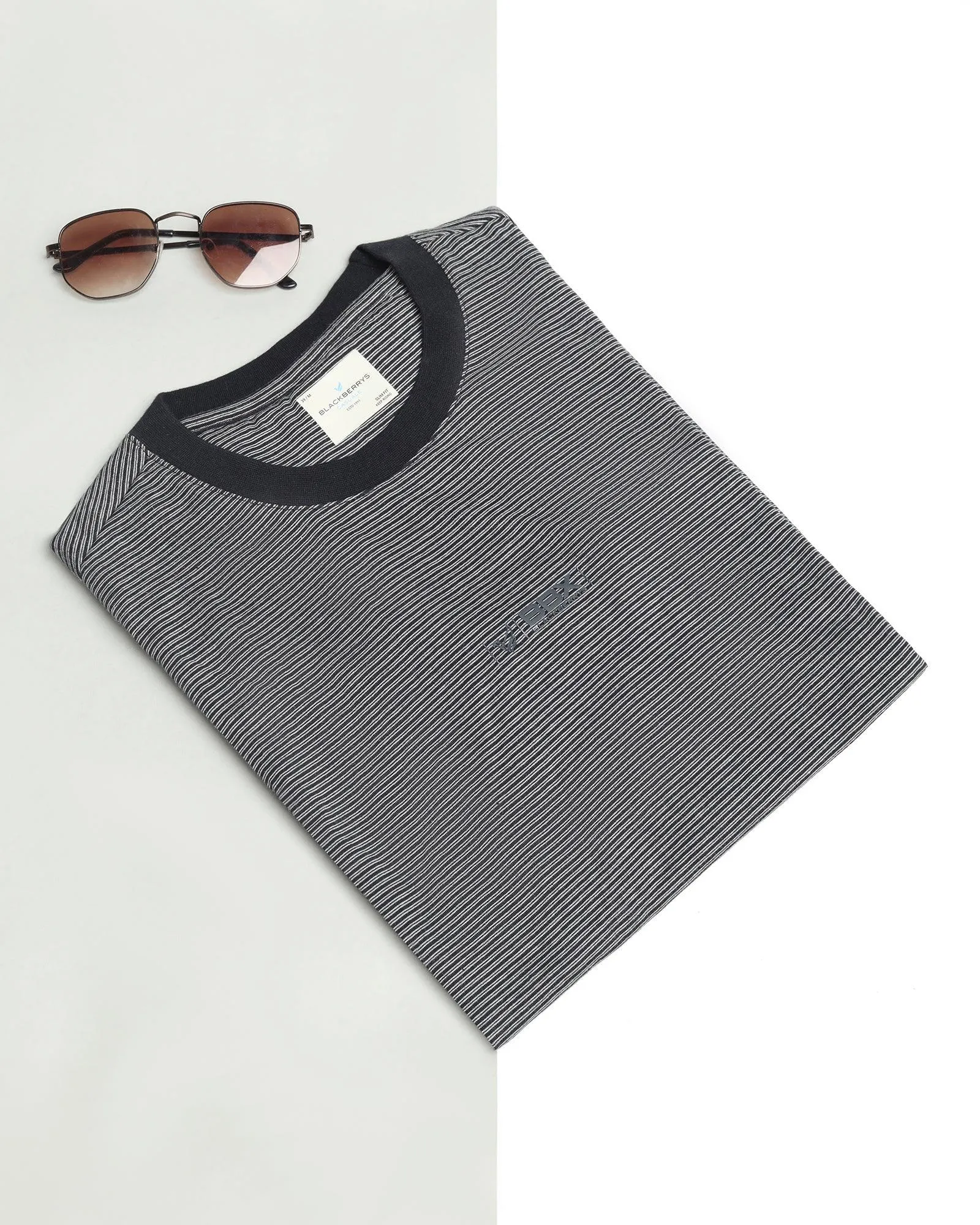 Crew Neck Grey Striped T-Shirt - Tias