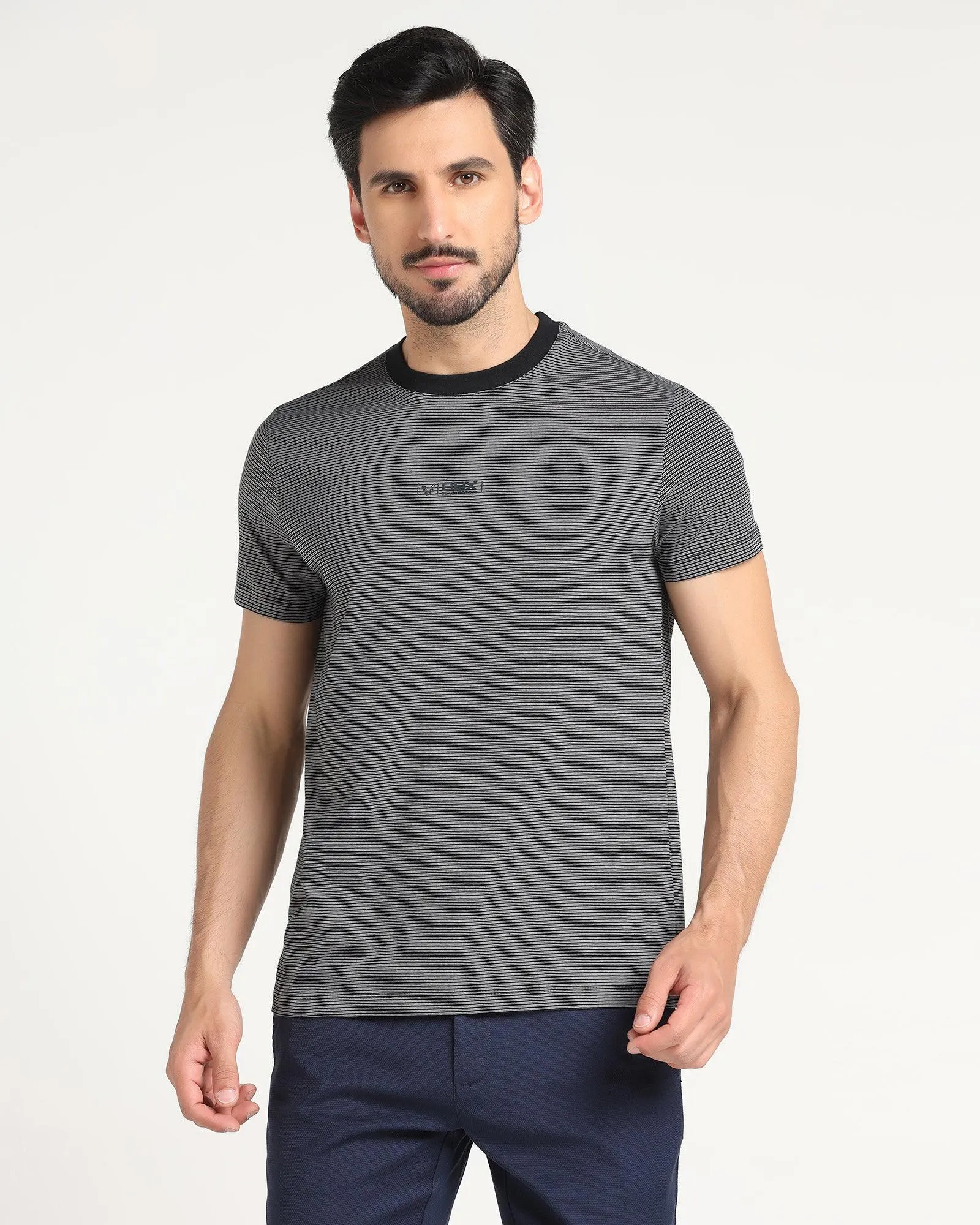 Crew Neck Grey Striped T-Shirt - Tias