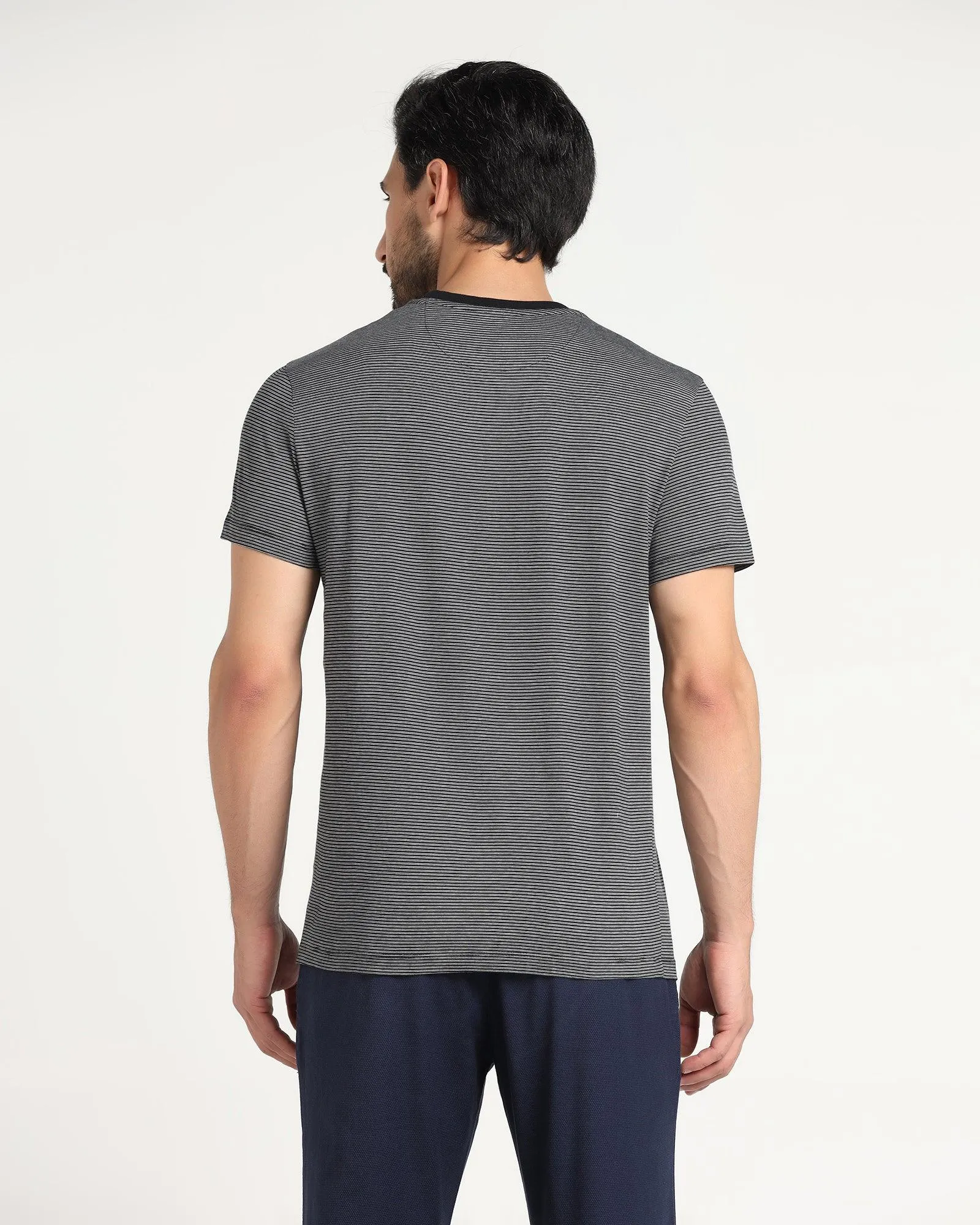 Crew Neck Grey Striped T-Shirt - Tias