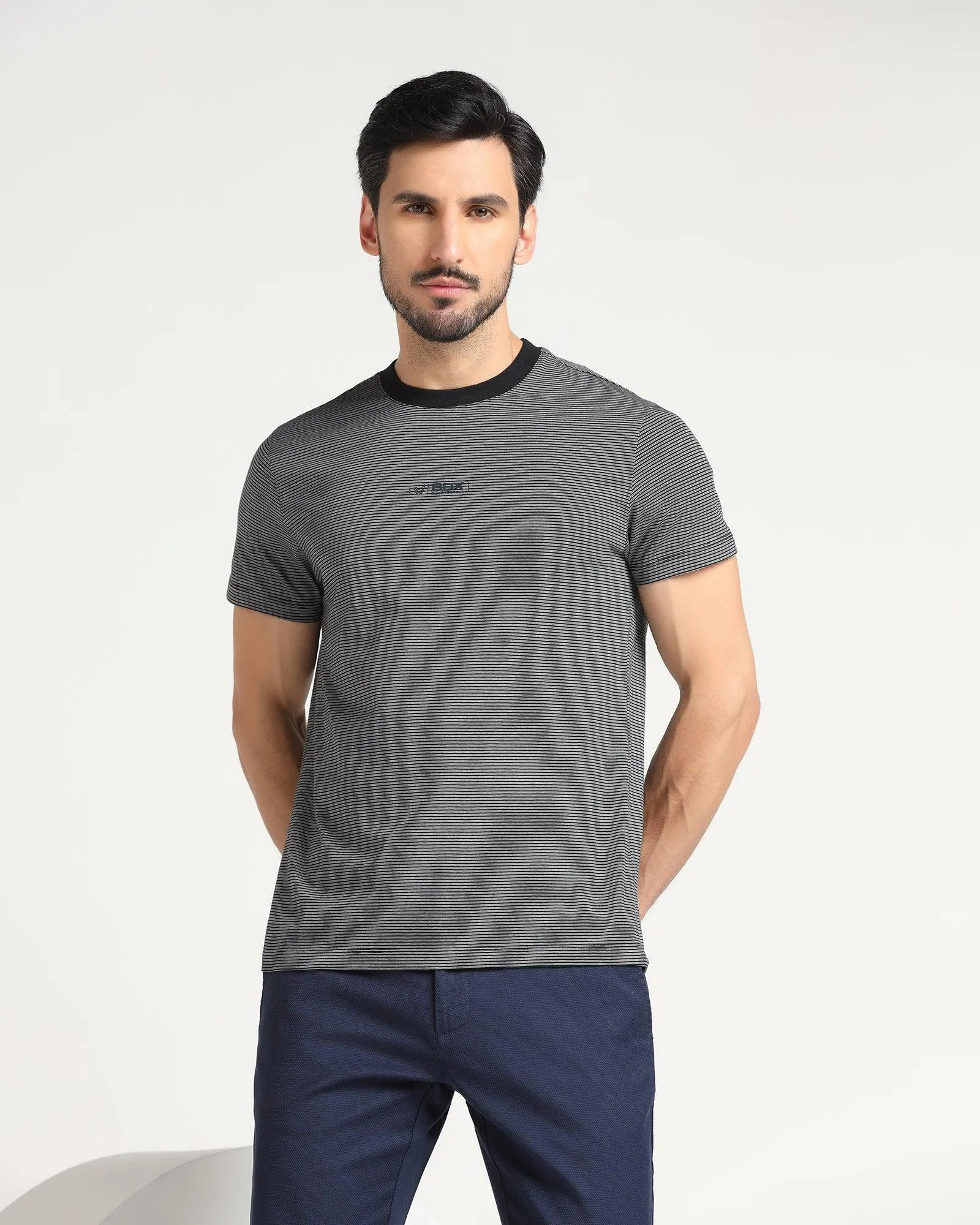 Crew Neck Grey Striped T-Shirt - Tias