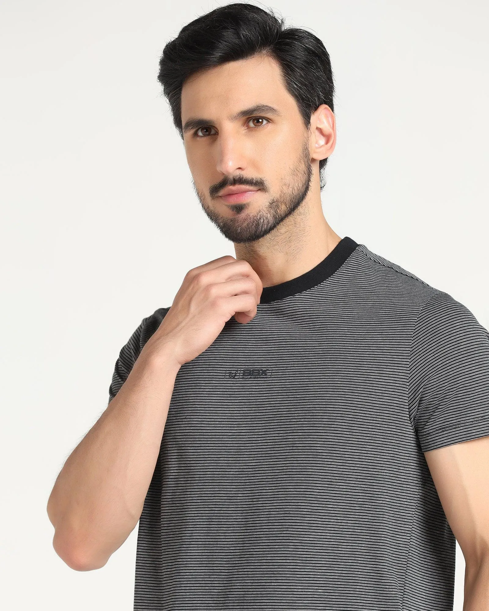 Crew Neck Grey Striped T-Shirt - Tias