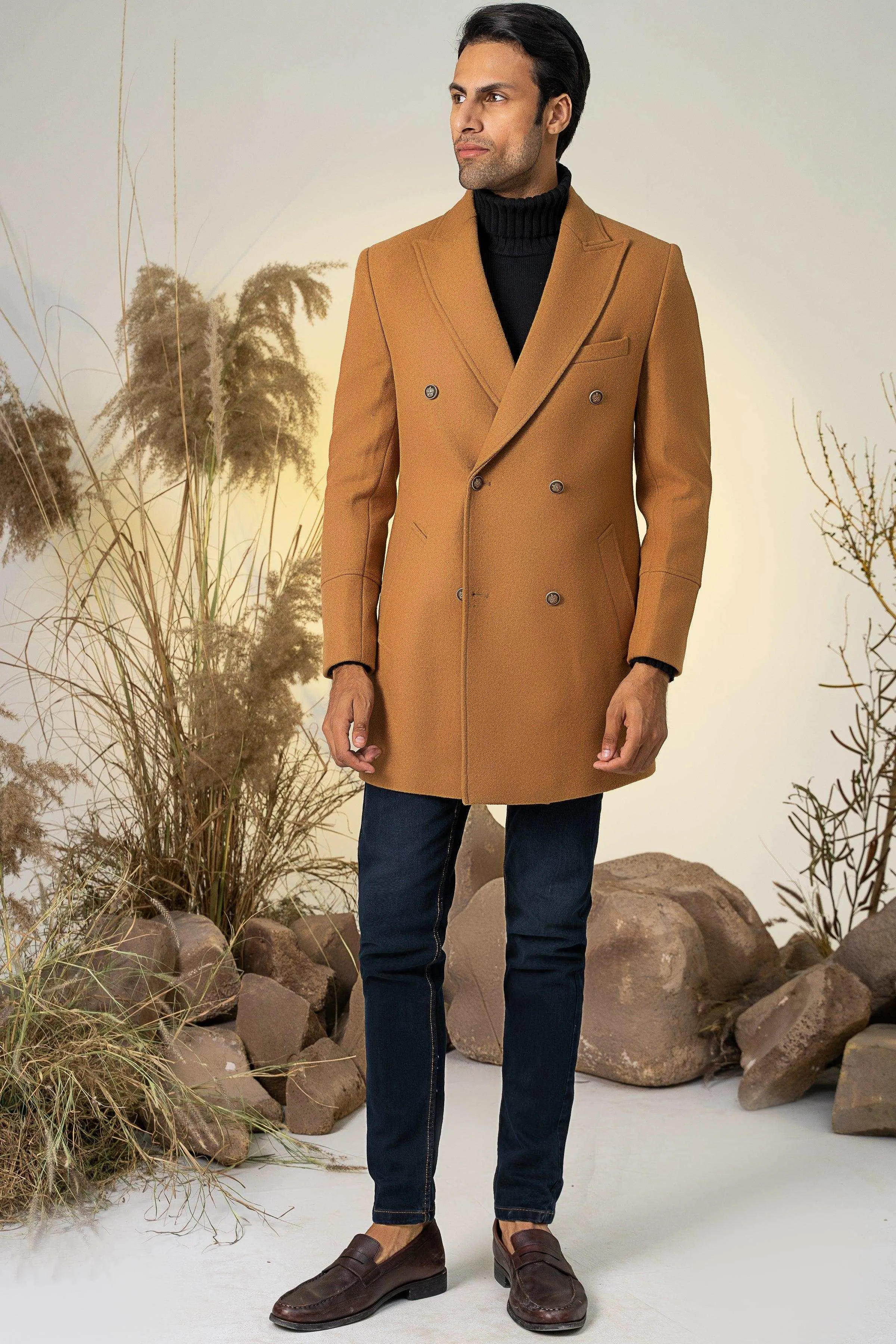 DOUBLE BREASTED LONG COAT MUSTARD