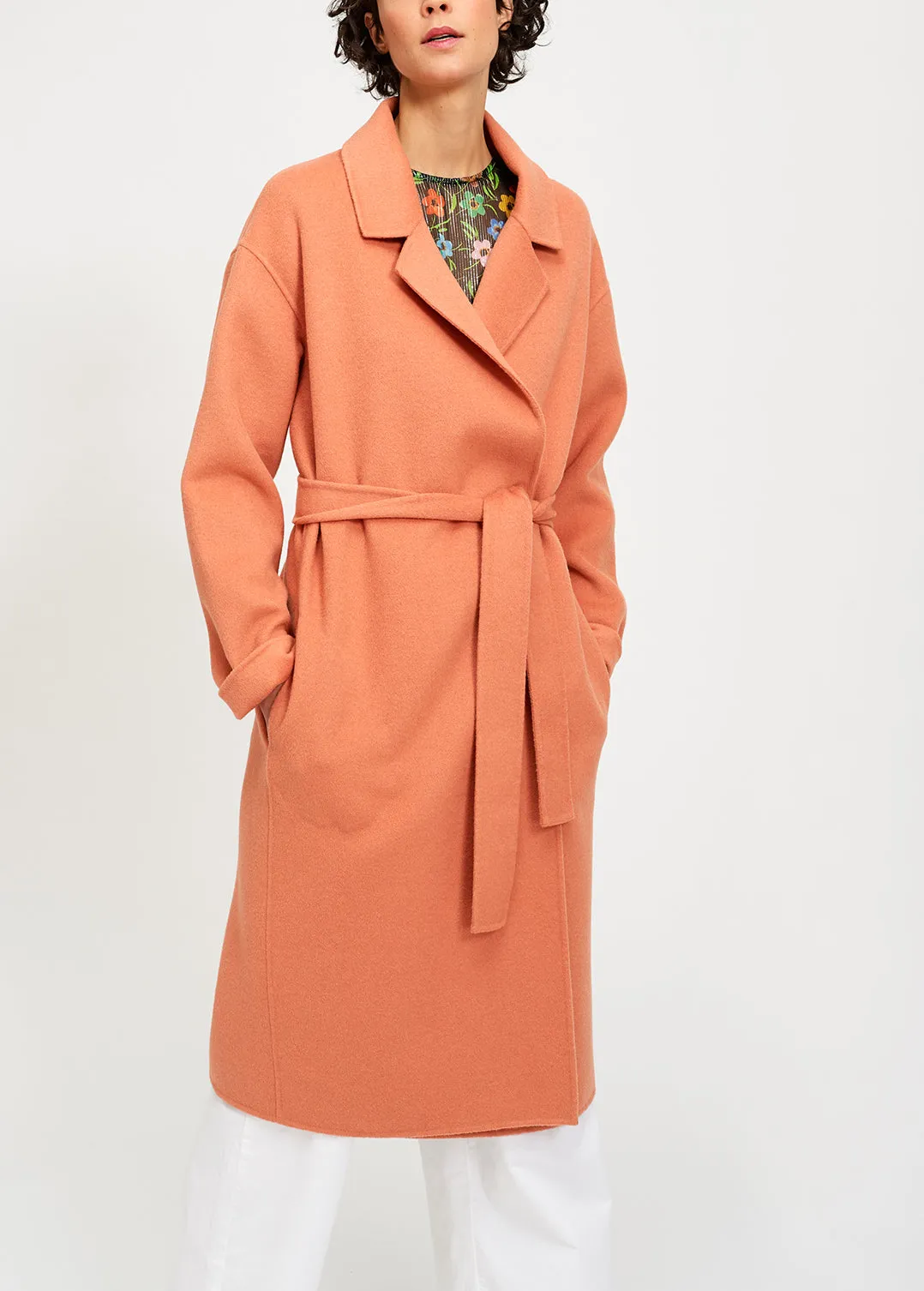 Double face dusty pink wool blend coat