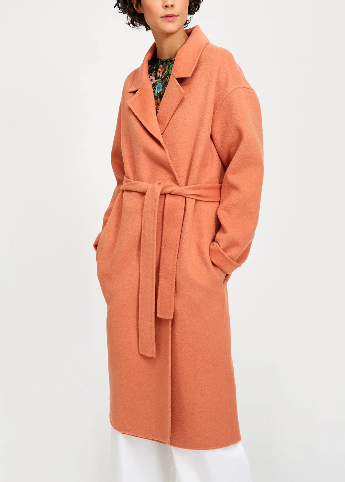 Double face dusty pink wool blend coat