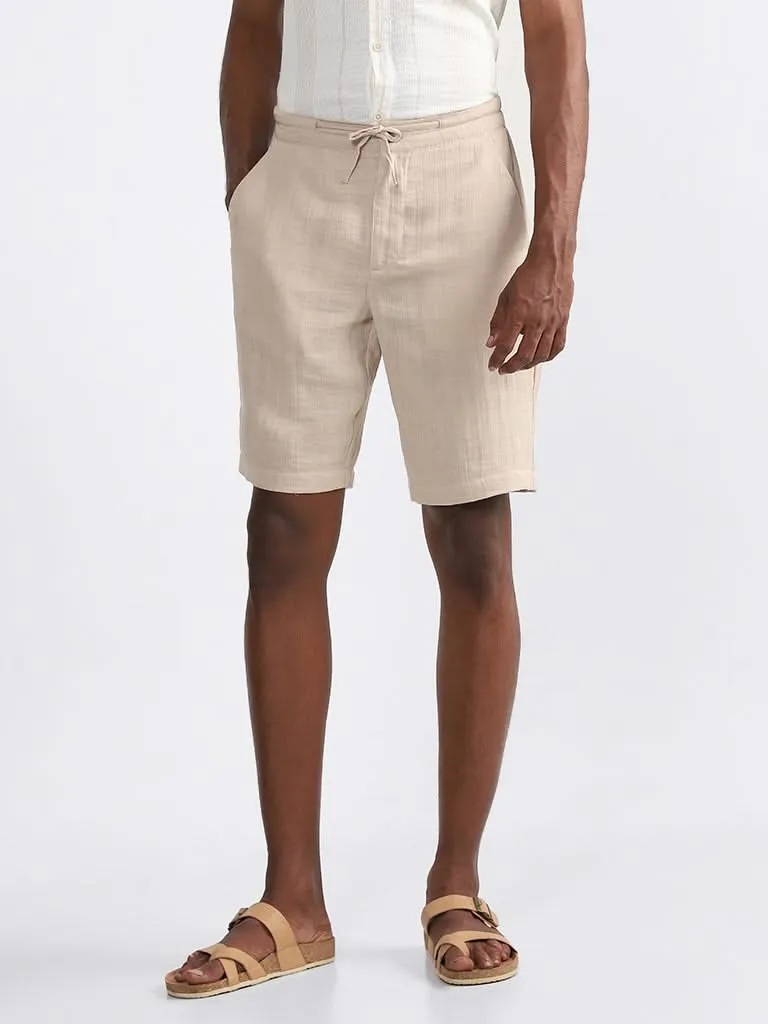 ETA Taupe Cotton Slim-Fit Mid-Rise Shorts