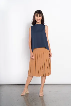 Fedora Mid Pleated Skirt in Tan