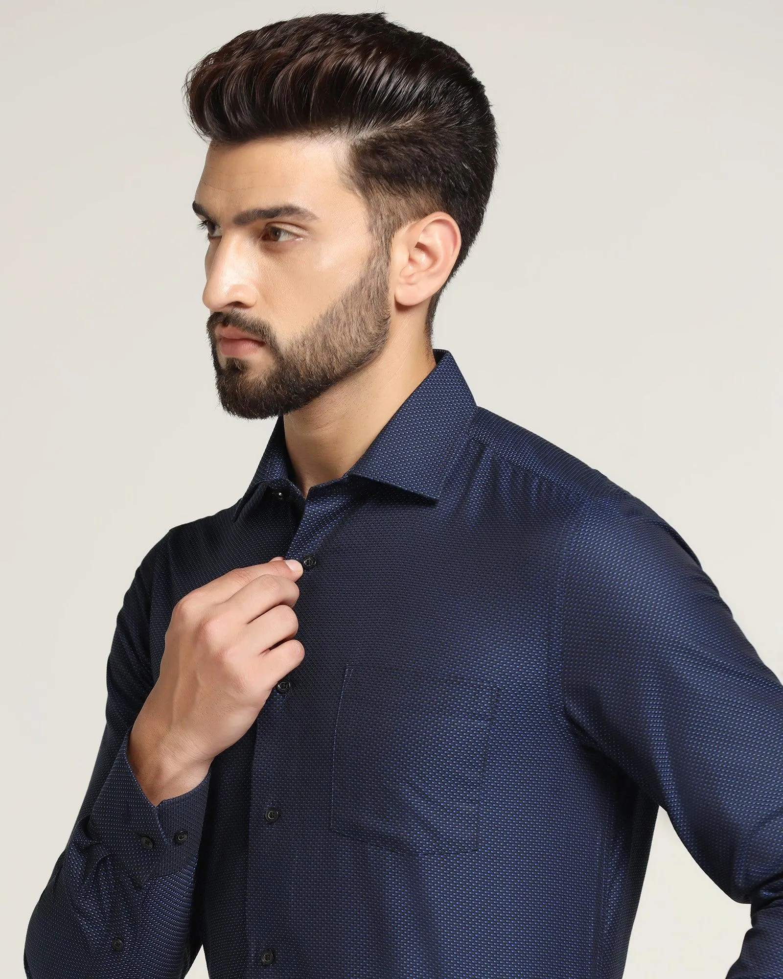 Formal Navy Textured Shirt - Dunken