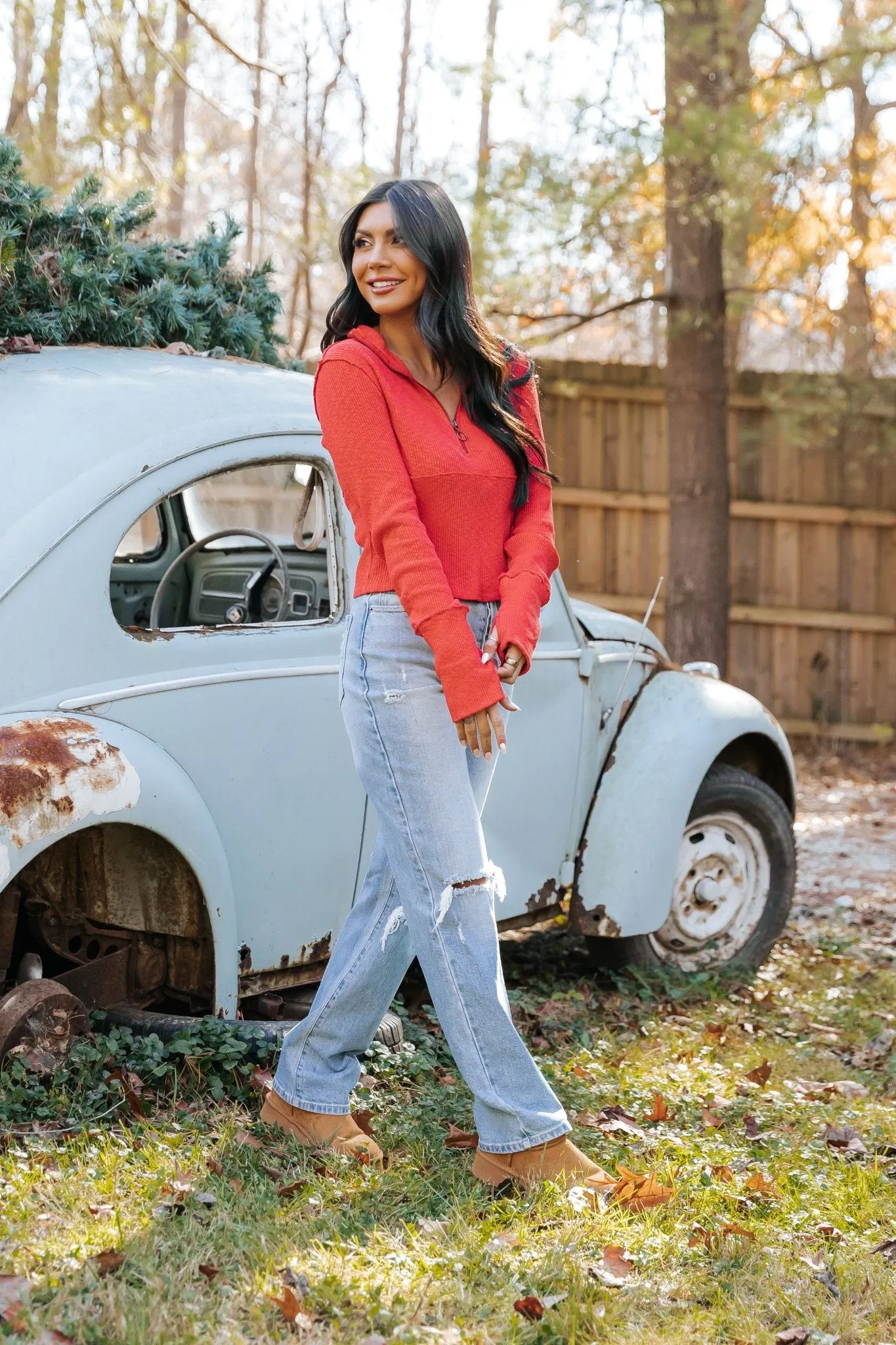 Free People Red Midnight Half Zip Pullover