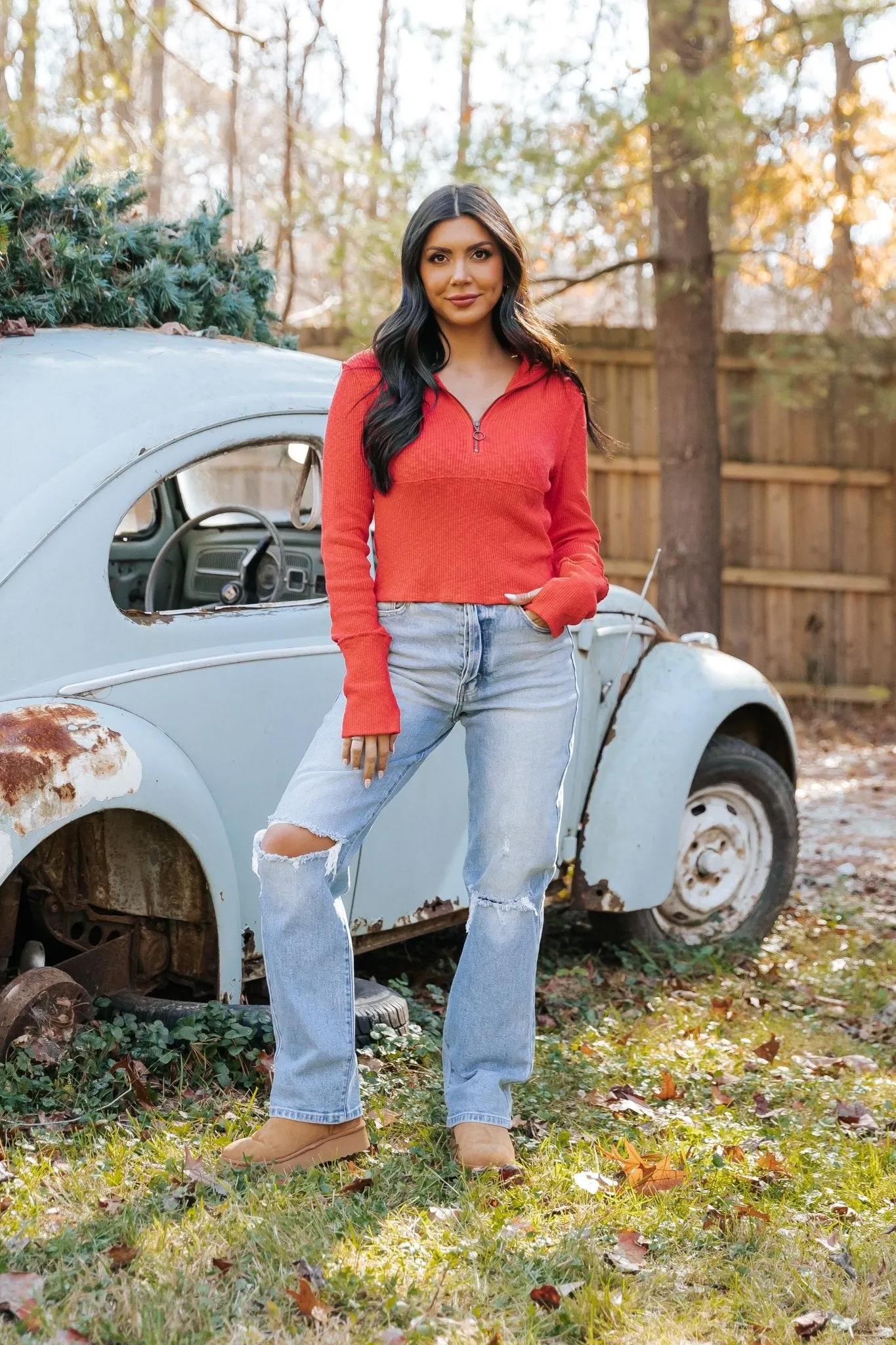 Free People Red Midnight Half Zip Pullover