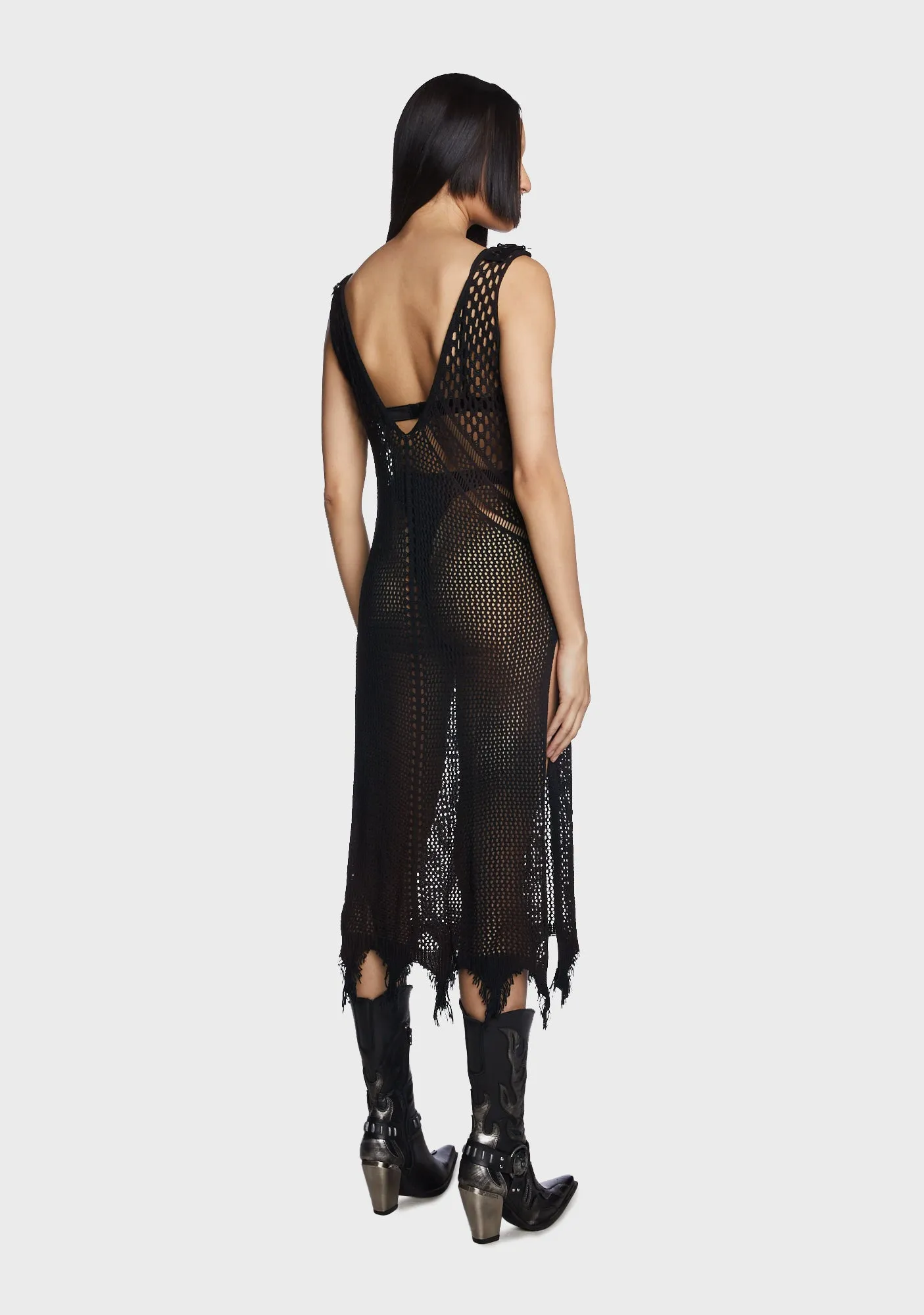 Gothic Plunging Mesh Slip Dress