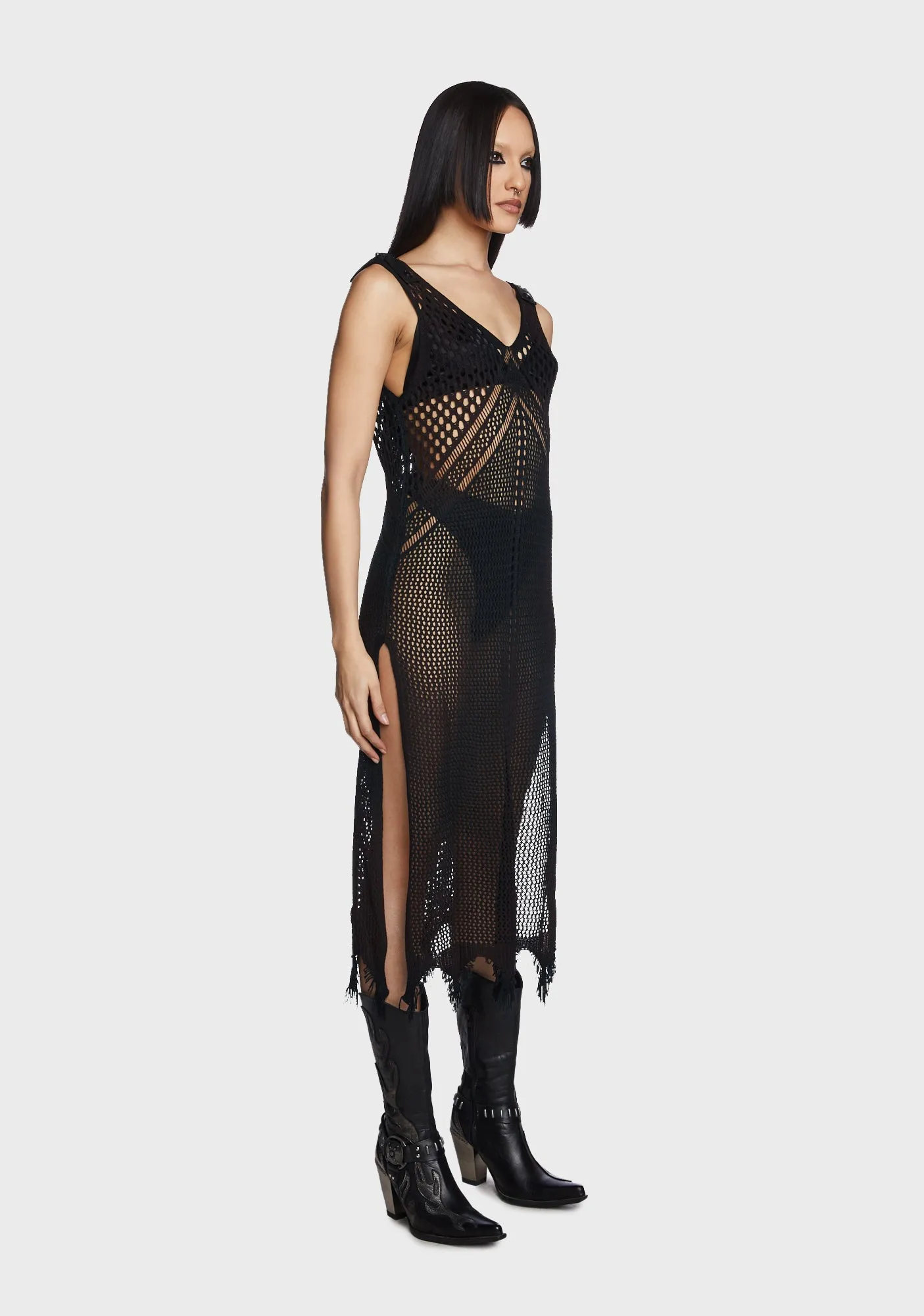 Gothic Plunging Mesh Slip Dress