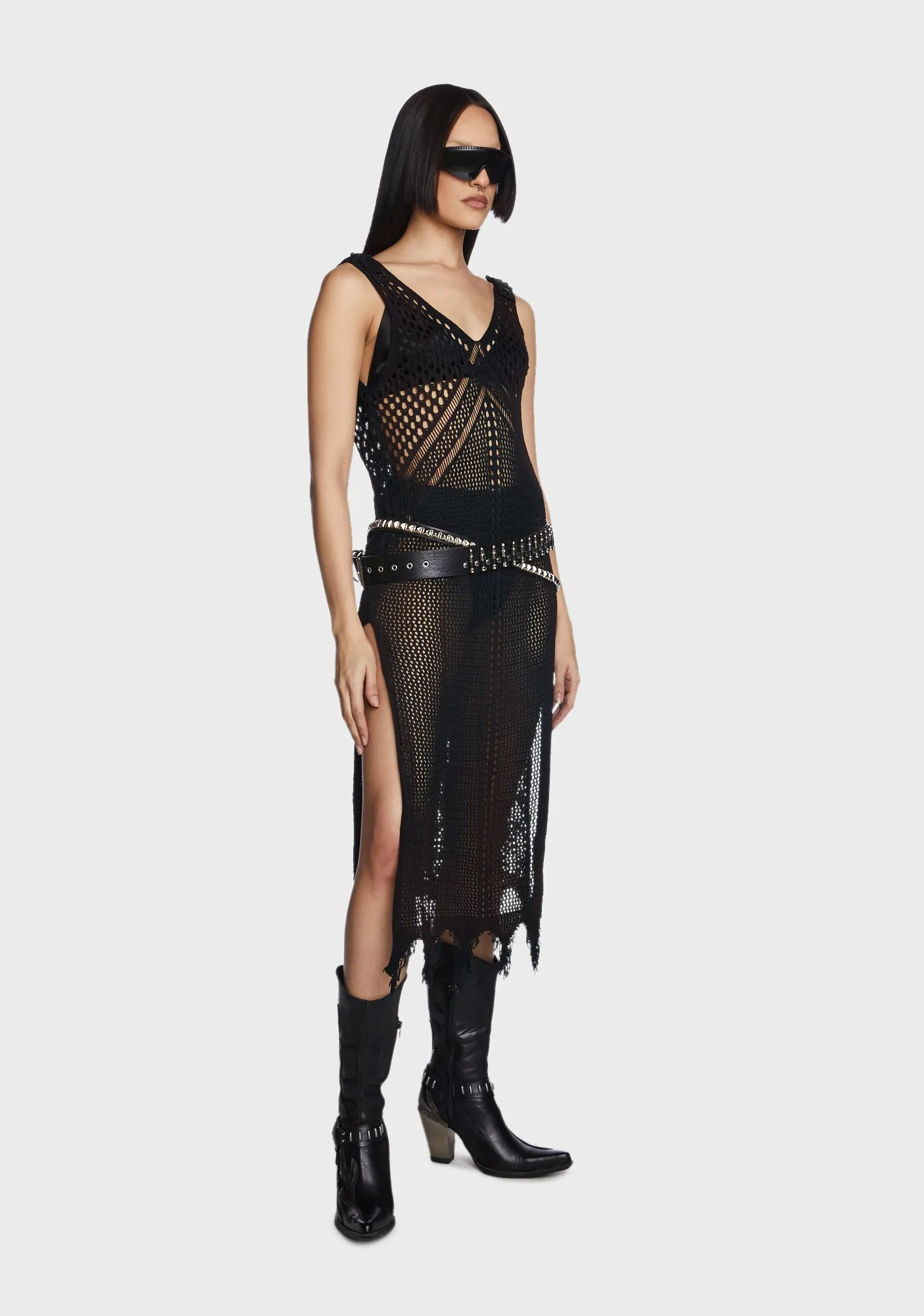 Gothic Plunging Mesh Slip Dress