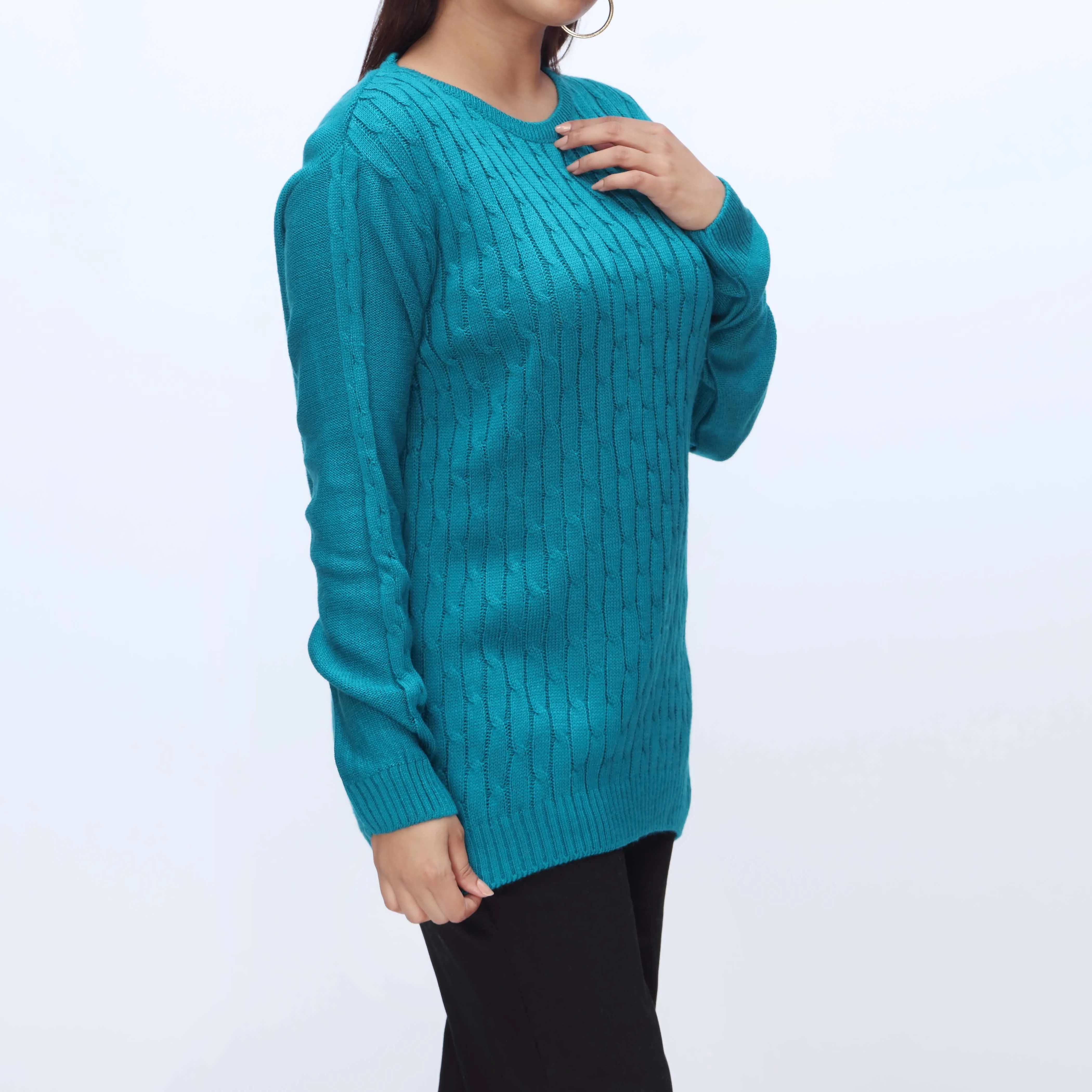 Green Crew Neck Pullover Sweater PW3901