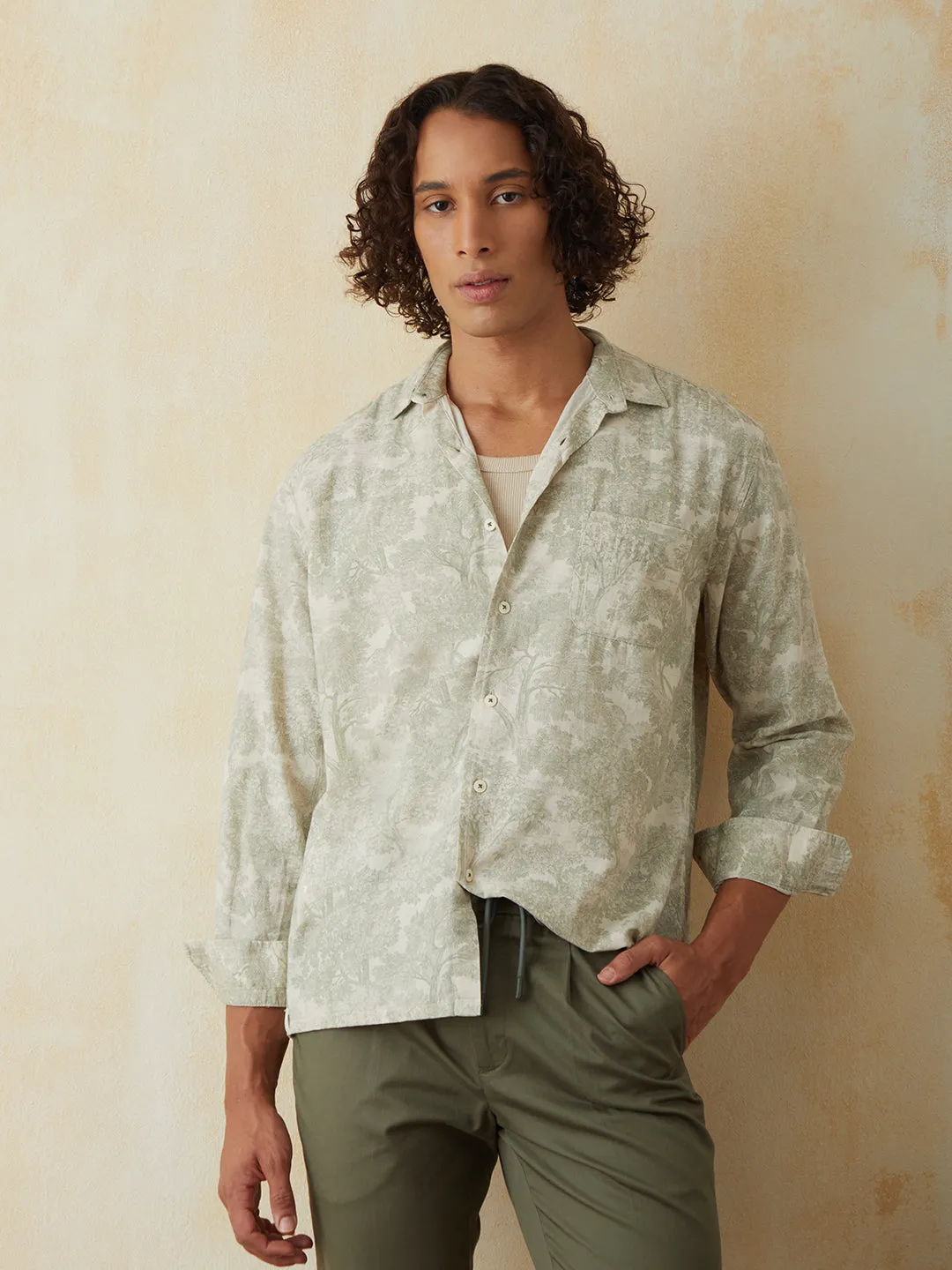 Green Printed Resort Shirt