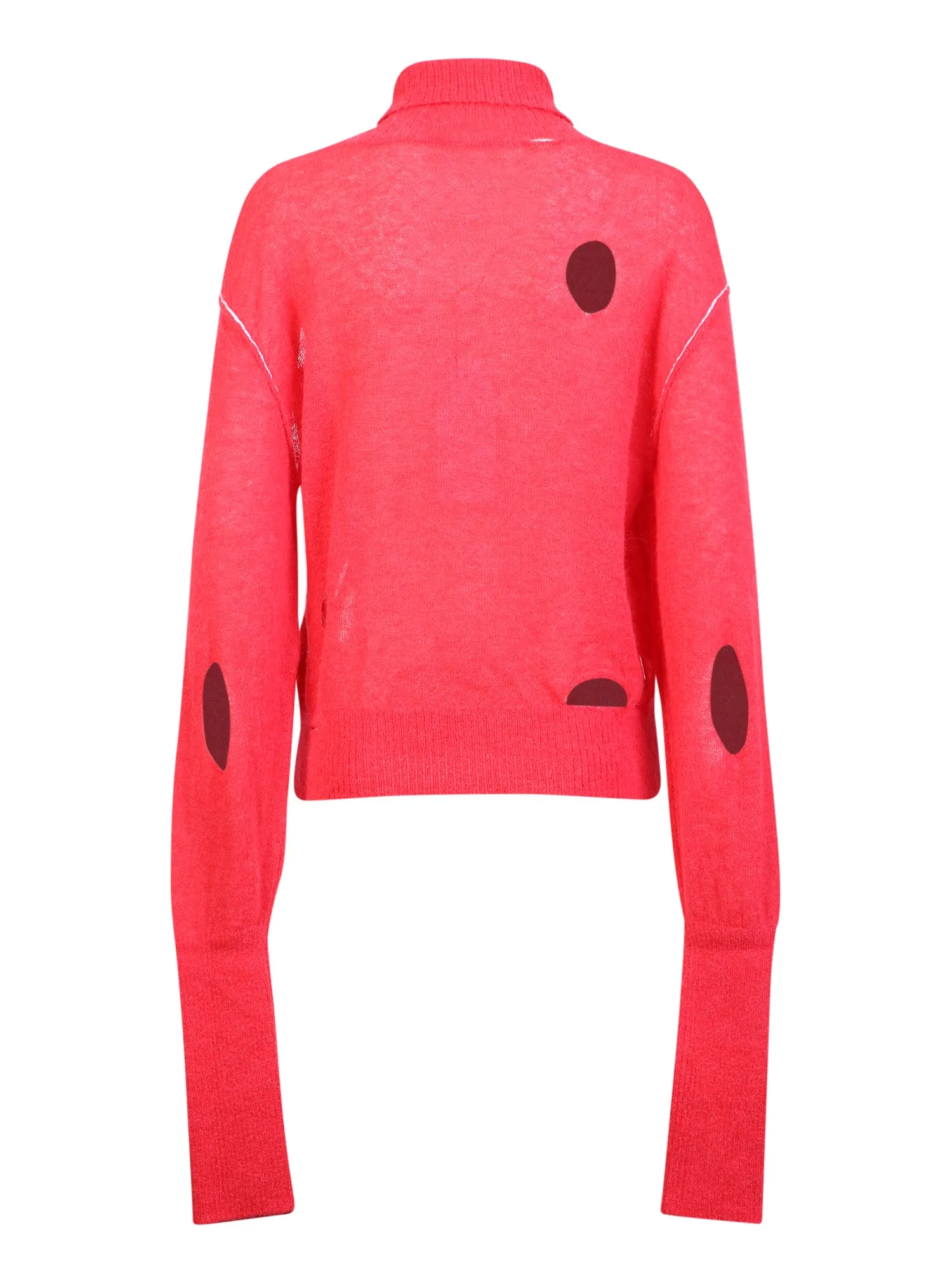 High neck pullover with worn effect red