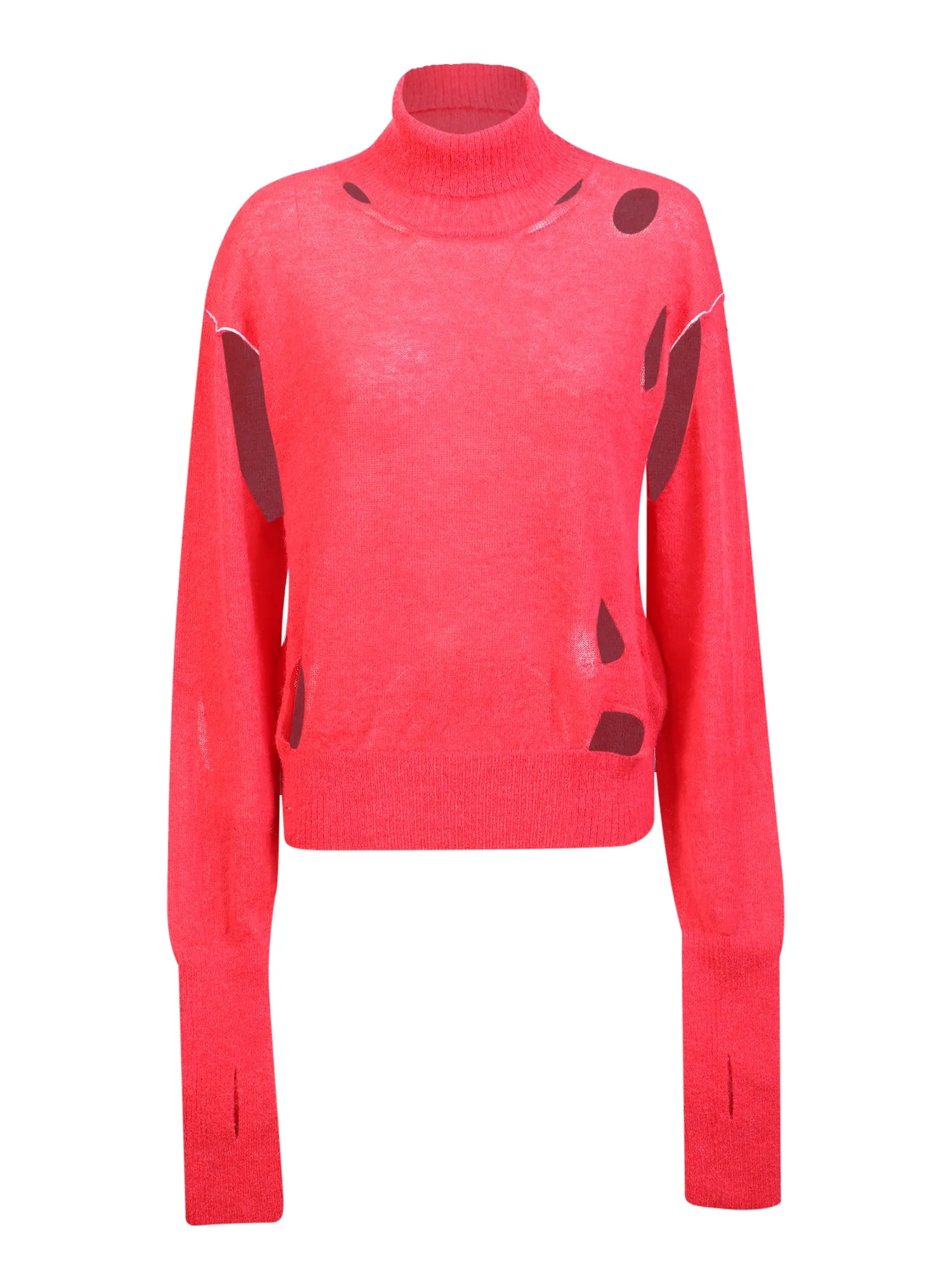 High neck pullover with worn effect red