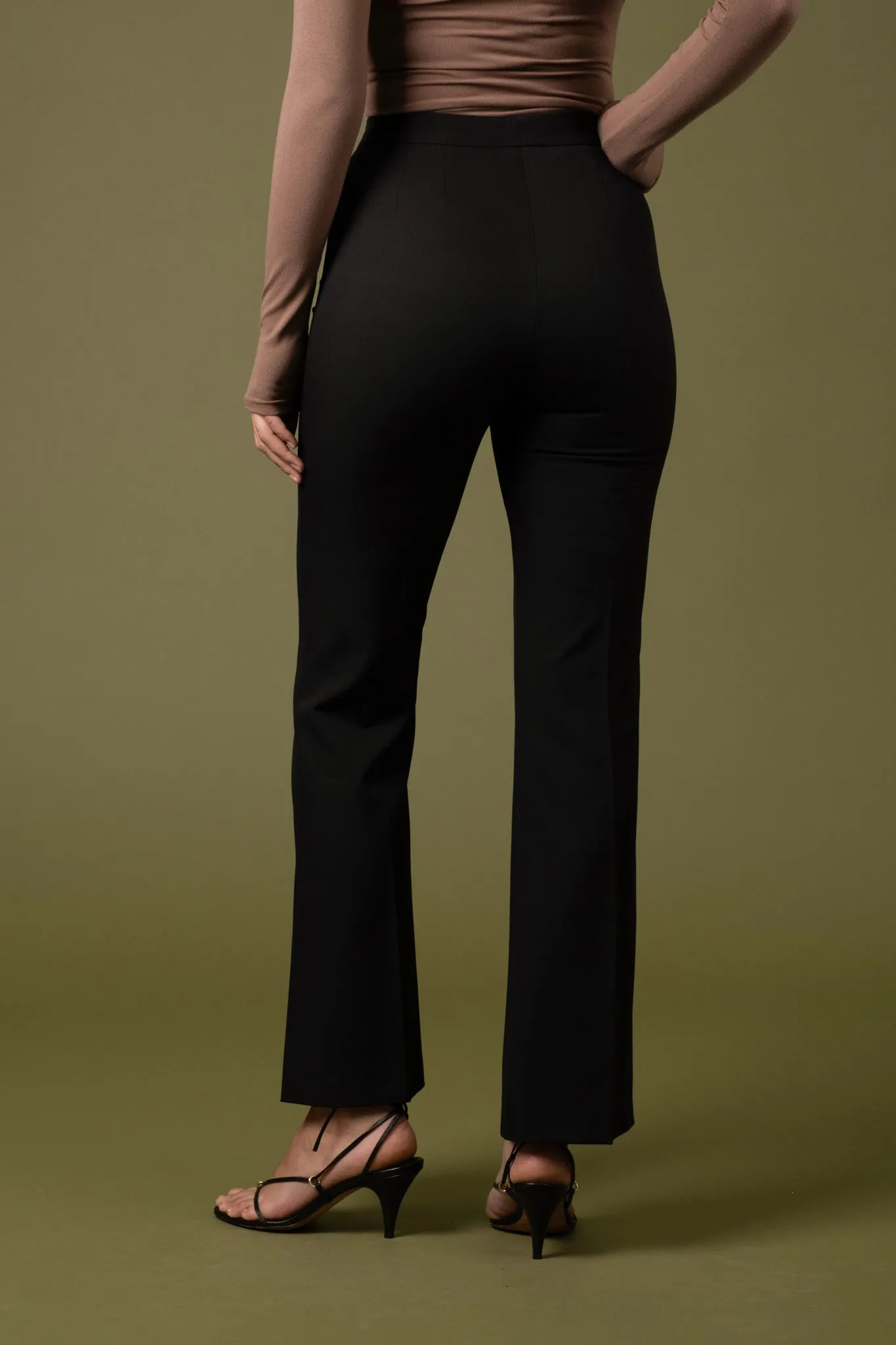 HIGH WAIST FLARE SLIT HEM DRESS PANTS