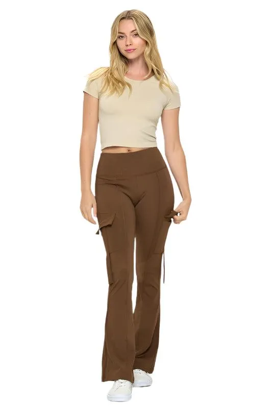 High Waisted Pocket Cargo Flare Casual Leggings