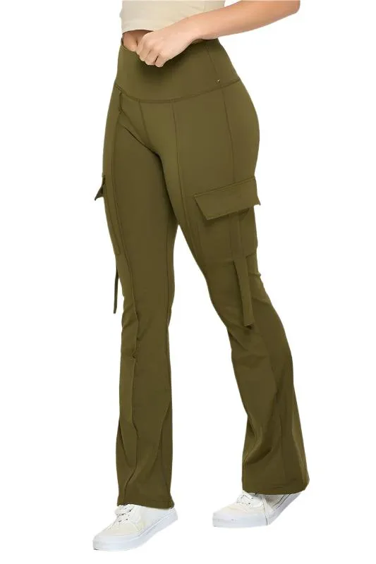 High Waisted Pocket Cargo Flare Casual Leggings