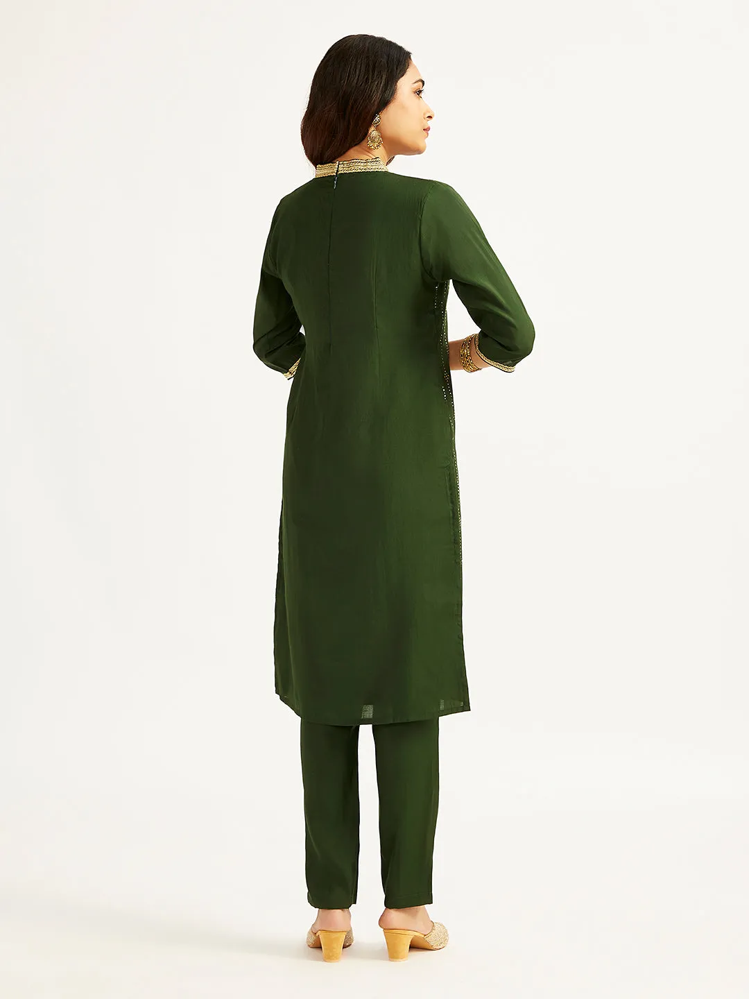 Jashvi Women's Bottle Green Kurta Set