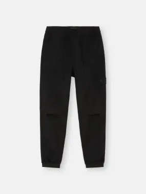 Jogger Trousers in wool and nylon flannel with Pockets and Drawstring Waist - Black